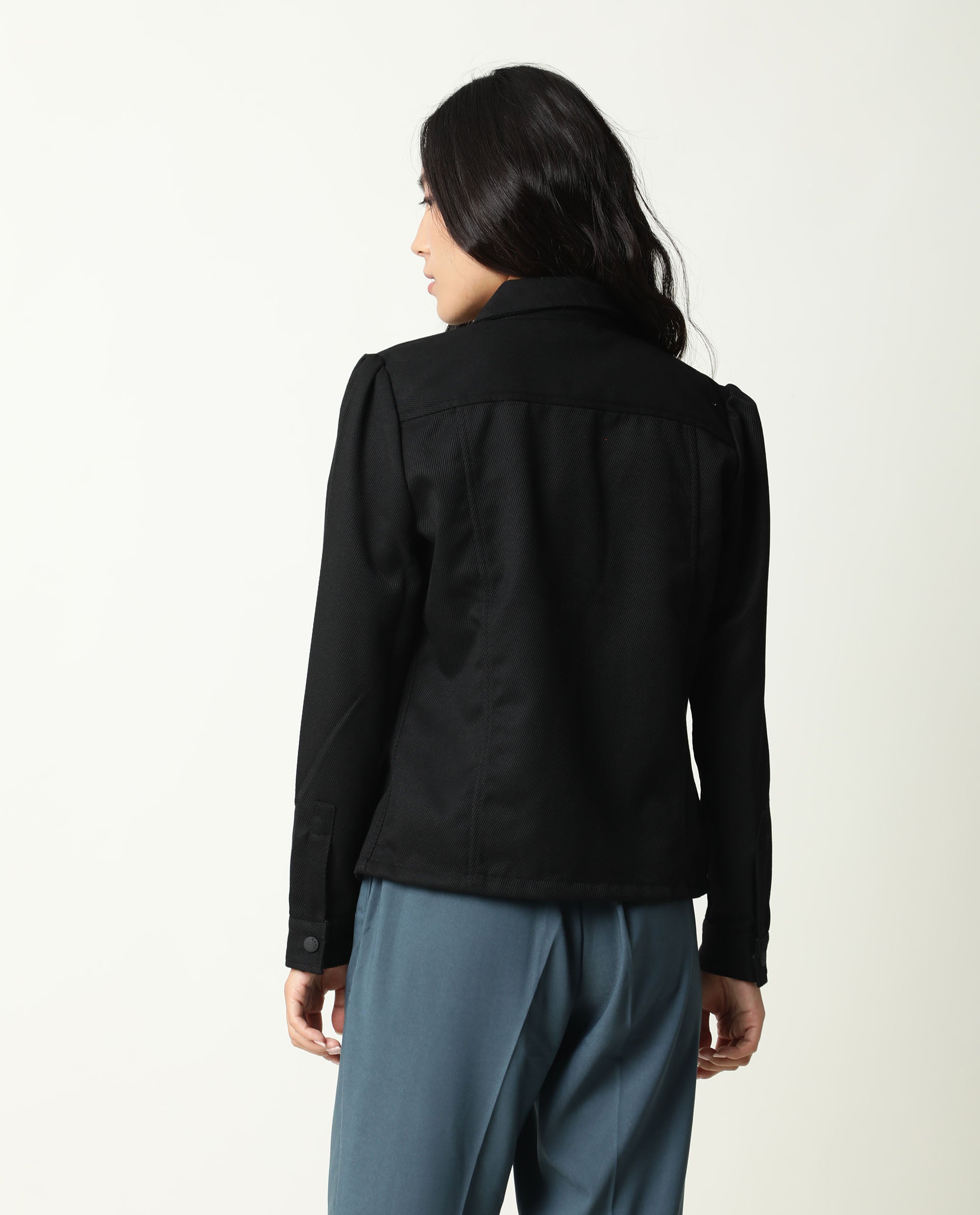 Rareism Women Taz Black Jacket Full Sleeves Solid