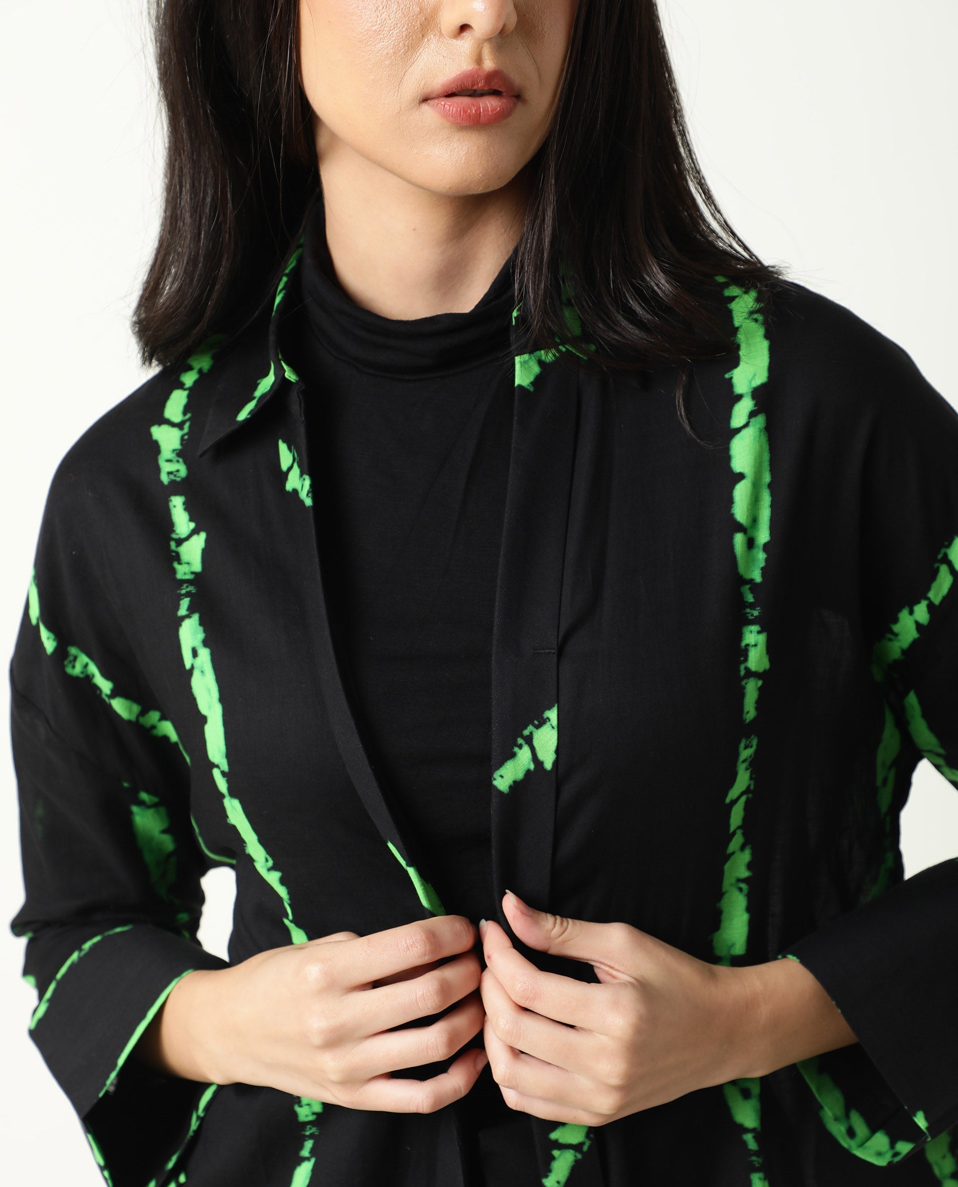 Rareism Womens James Black Top Modal Satin Fabric Regular Fit Cuffed Sleeve Collared Neck