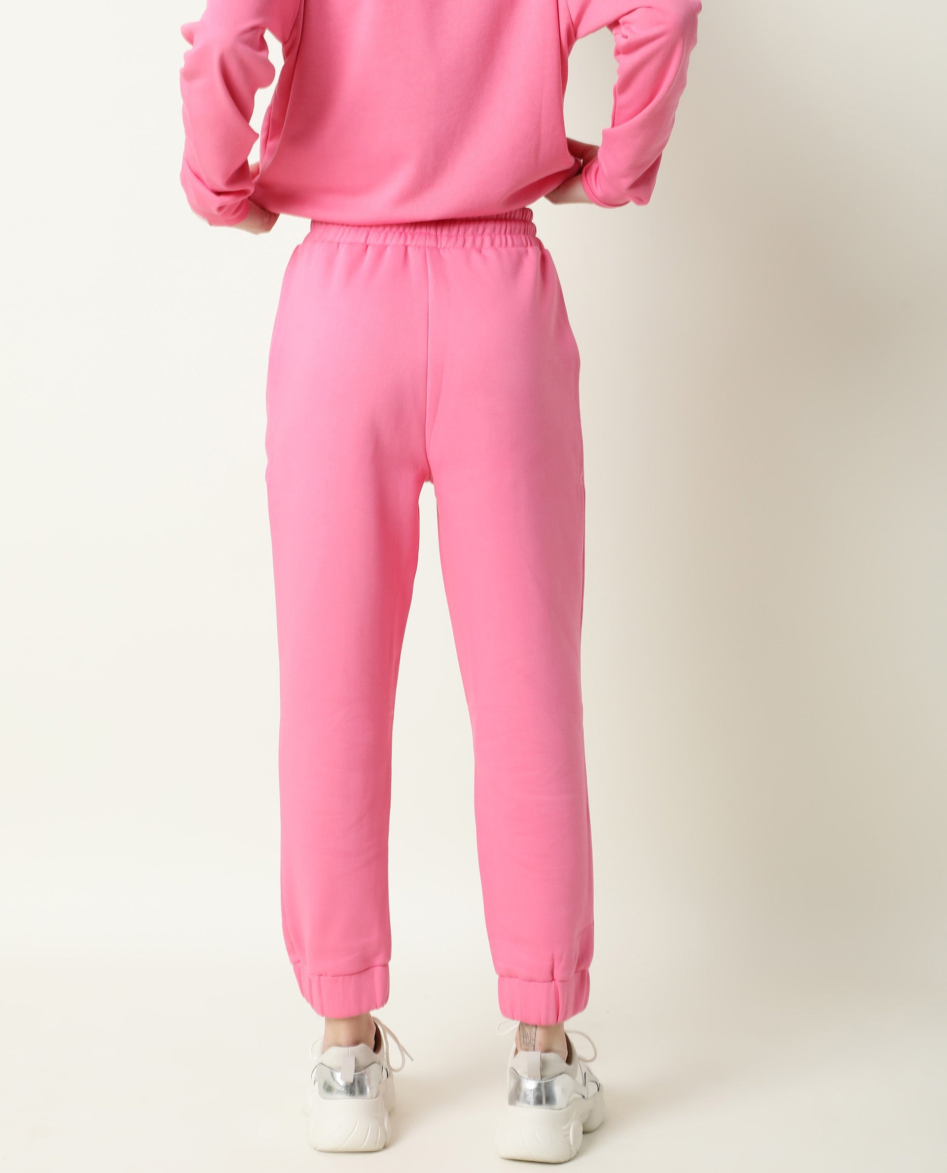 Rareism Women's Neo-1 Pink Polyester Blend Plain Ankle Length Tailored Track Pant