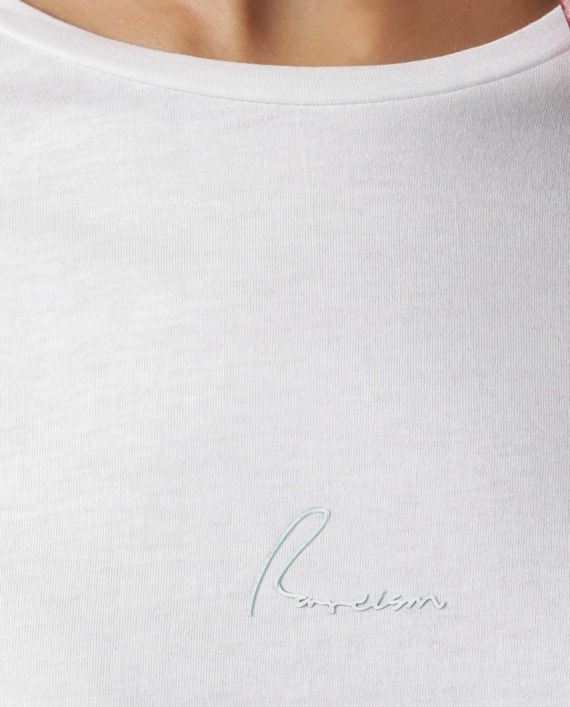 Rareism Women Nova Tee 2 White Cotton Blend Fabric Regular Fit Half Sleeves Solid Crew Neck T-Shirt