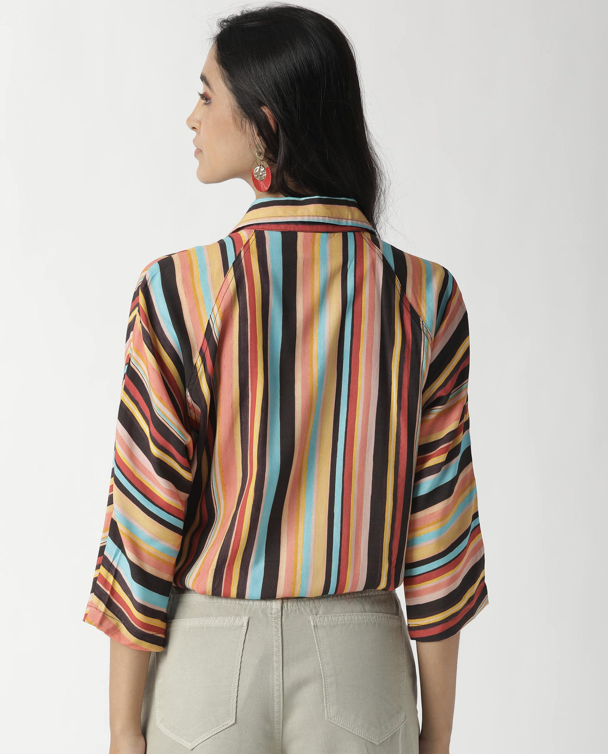 Rareism Womens Drumroll Multi Top Viscose Fabric Regular Fit 3/4 Sleeve Collared Neck
