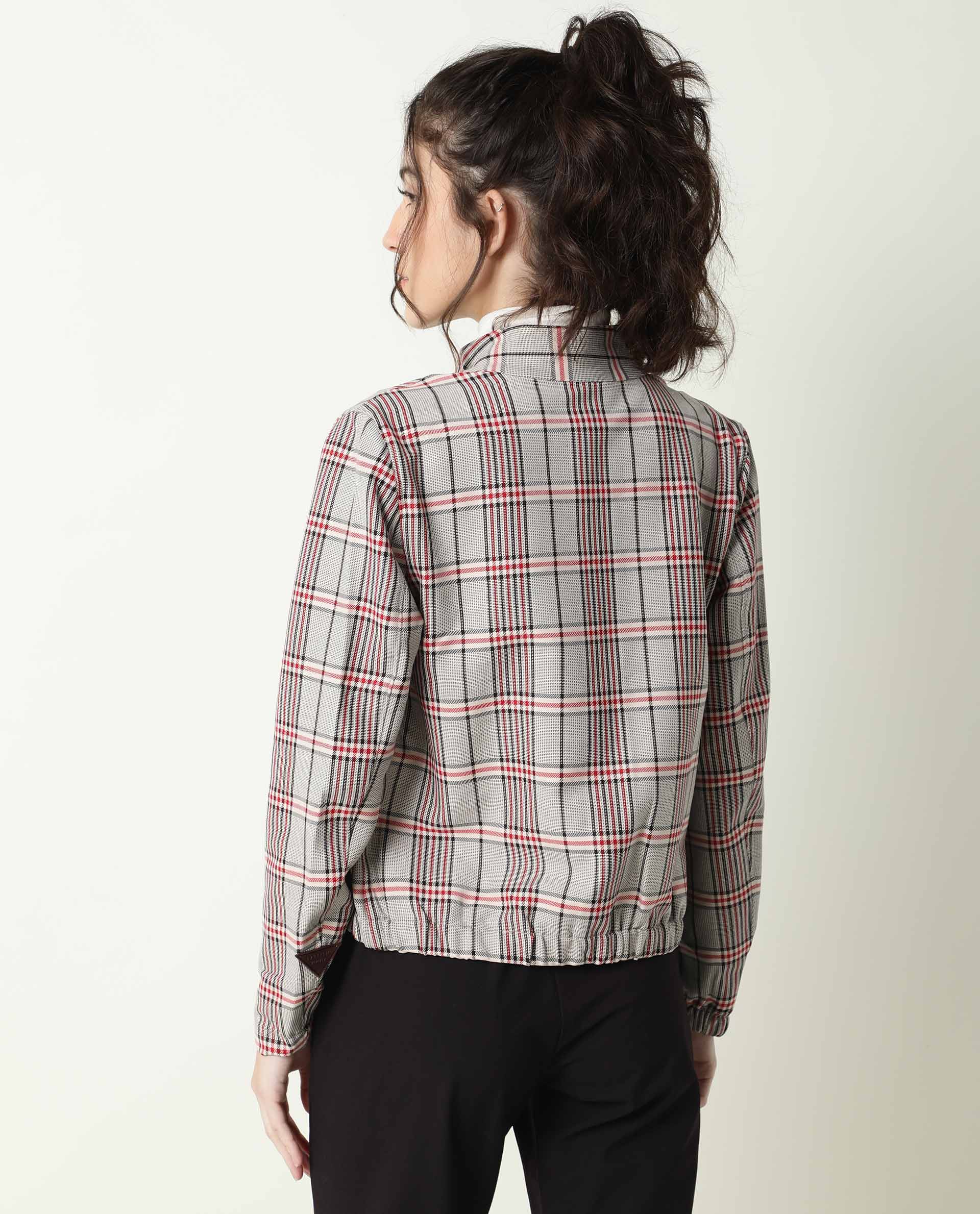 Rareism Women Homer Offwhite Jacket Full Sleeves Checks