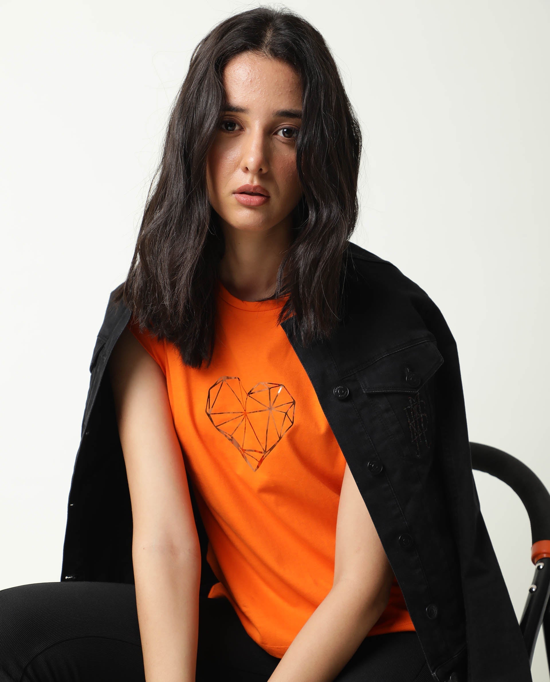 Rareism Women Race Orange Cotton Fabric Regular Fit Half Sleeves Graphic Print Round Neck T-Shirt