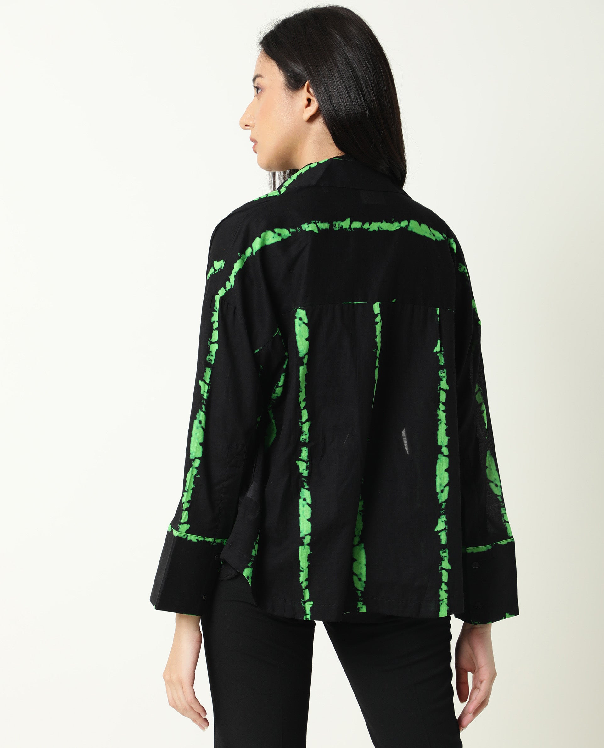 Rareism Womens James Black Top Modal Satin Fabric Regular Fit Cuffed Sleeve Collared Neck