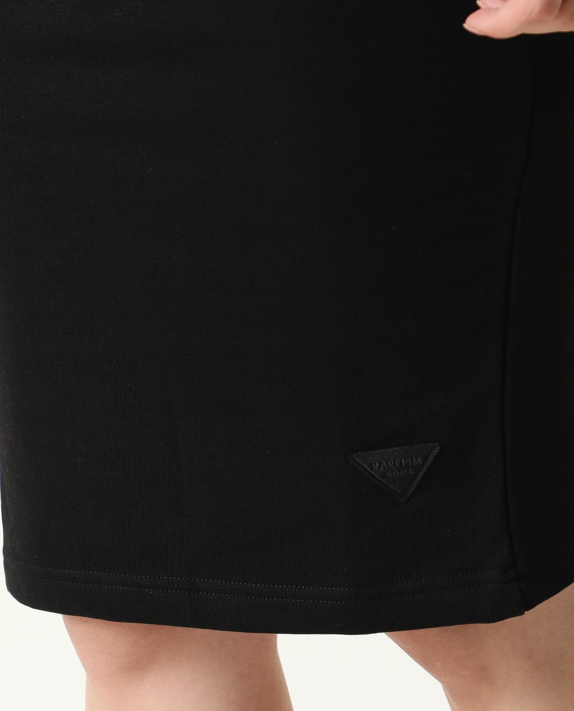 Rareism Women Fudge-1 Black Poly Cotton Fabric Tailored Fit High Rise Solid Midi Skirt