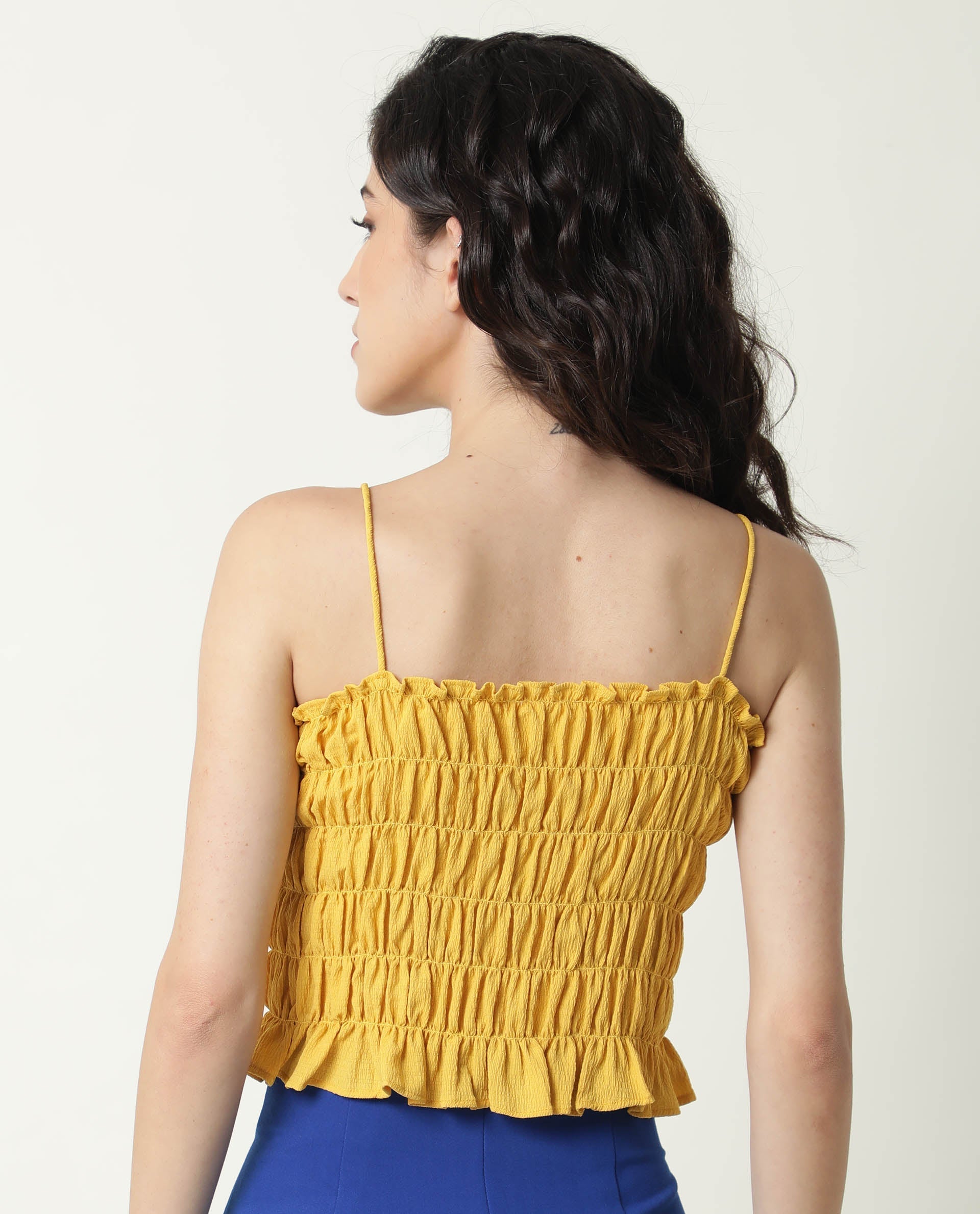 Rareism Women's Declan Yellow Tube Neck Plain Sleeveless Knee Length Tailored Top