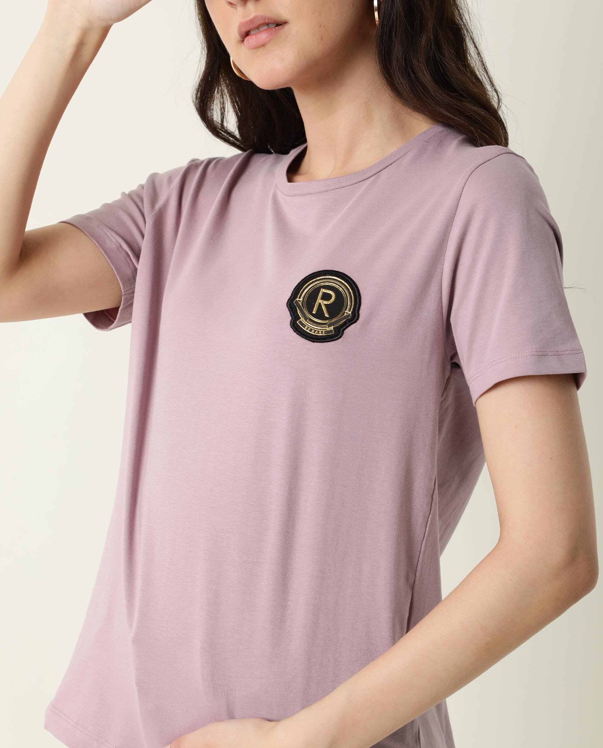 Rareism Women's Fuji Pink Cotton Crew Neck Graphic Print Regular Fit T-Shirt