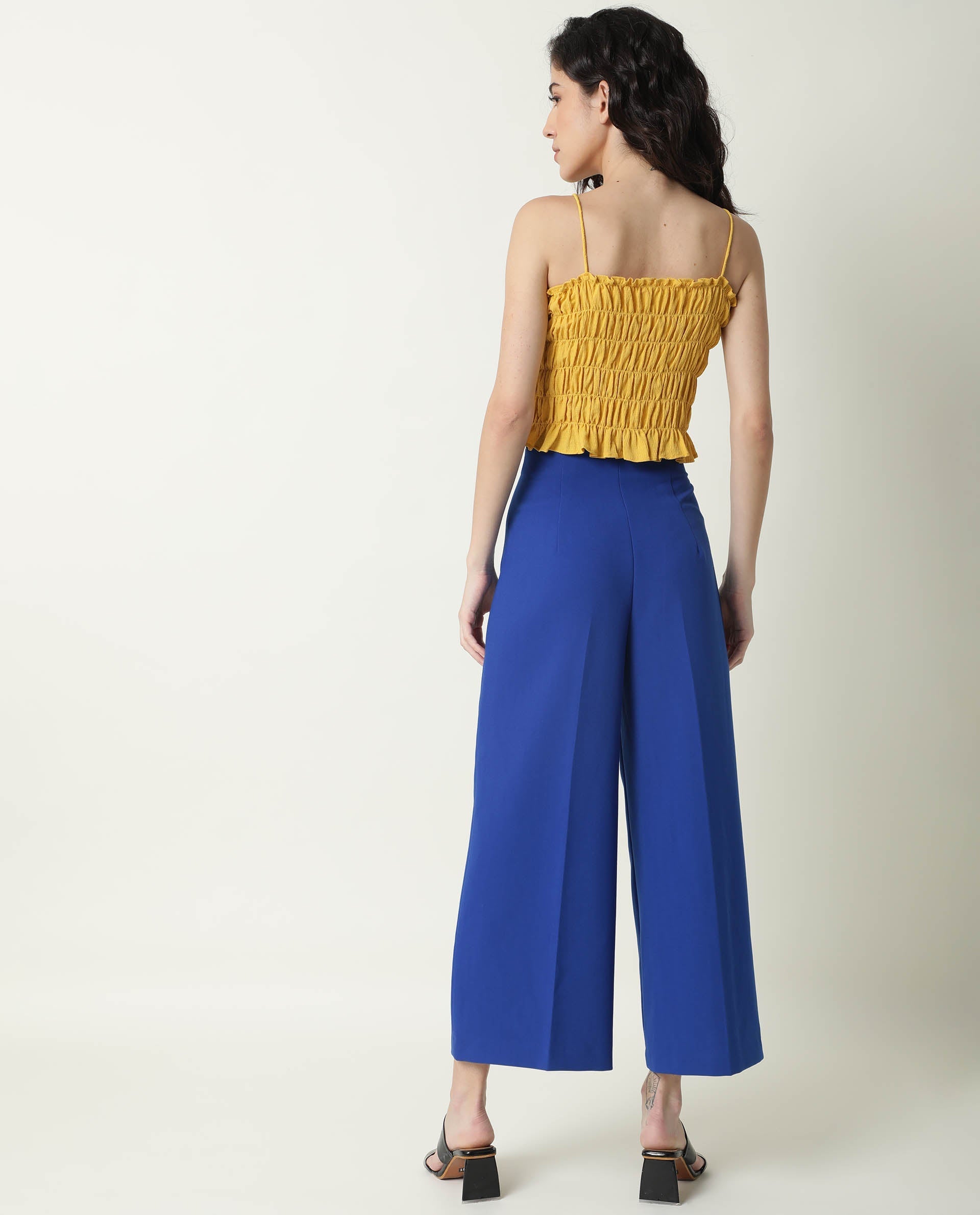 Rareism Women's Declan Yellow Tube Neck Plain Sleeveless Knee Length Tailored Top