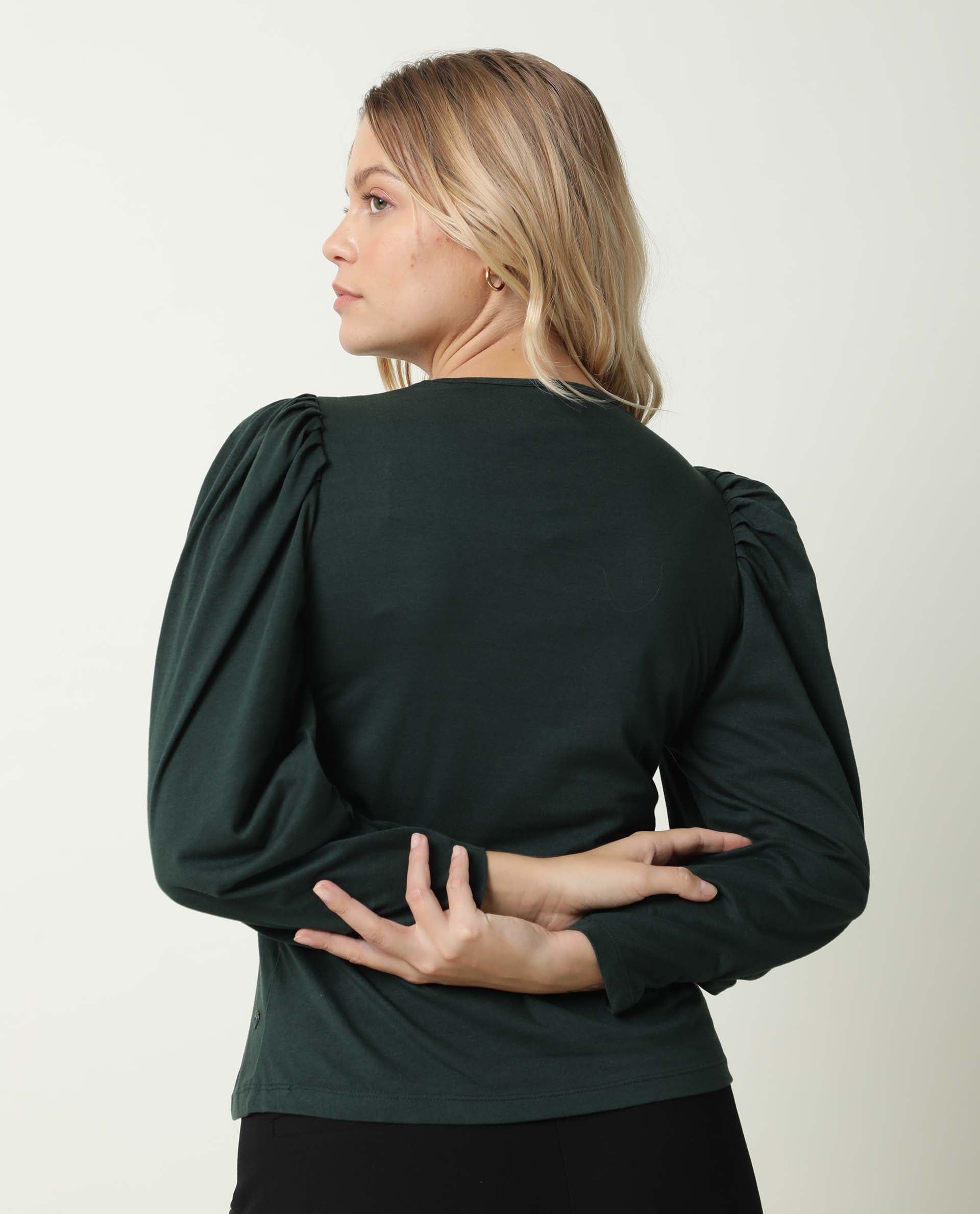 Rareism Women's Ballerina Green Cotton Boat Neck Plain Midi Length Regular Fit Top