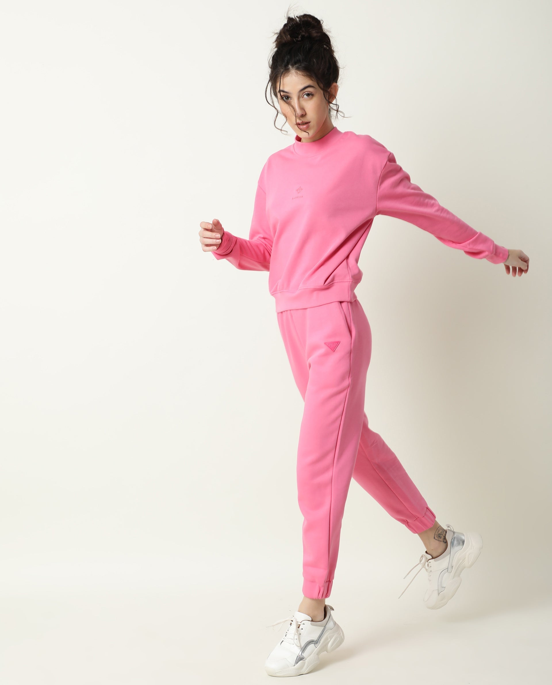 Rareism Women's Neo-1 Pink Polyester Blend Plain Ankle Length Tailored Track Pant