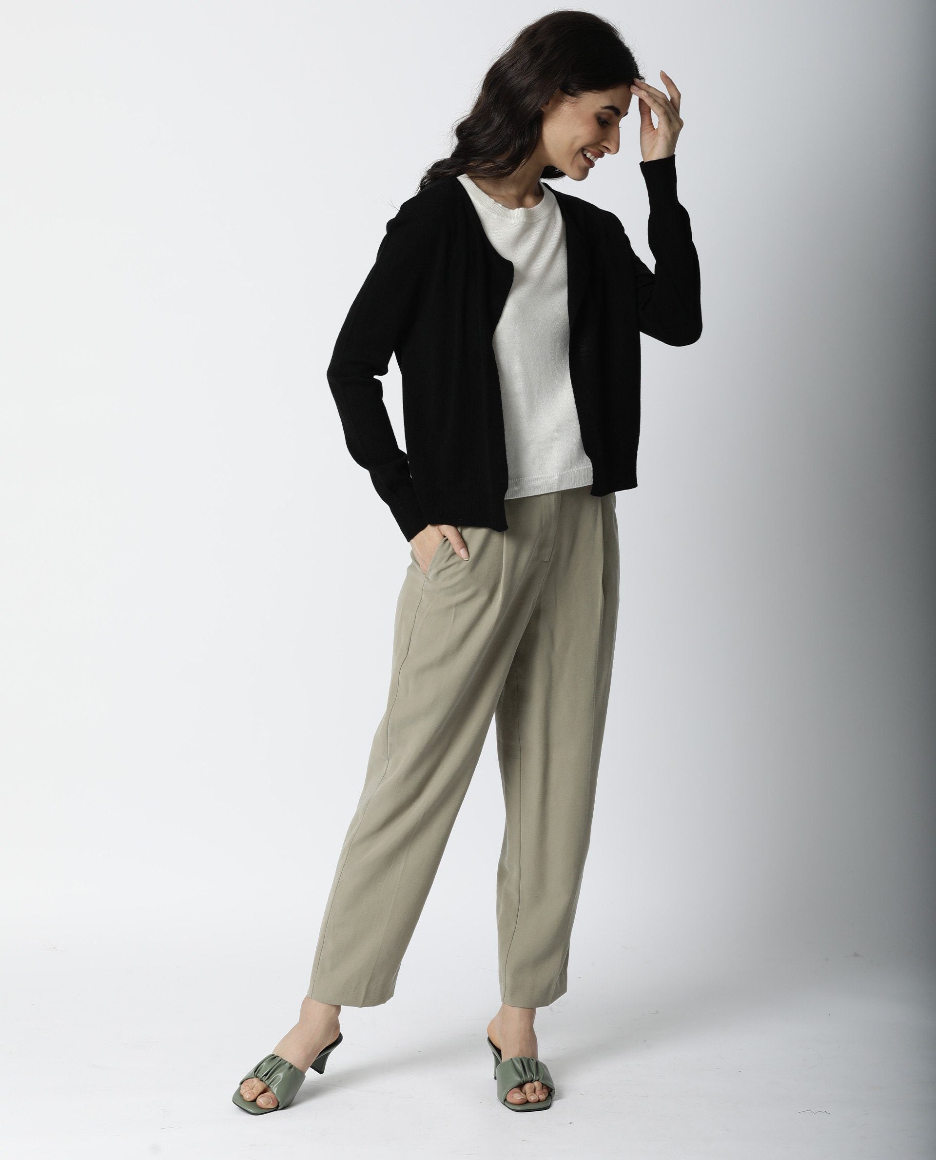 Rareism Women Naomio Black Acrylic Fabric Full Sleeves Regular Fit Solid Boat Neck Sweater