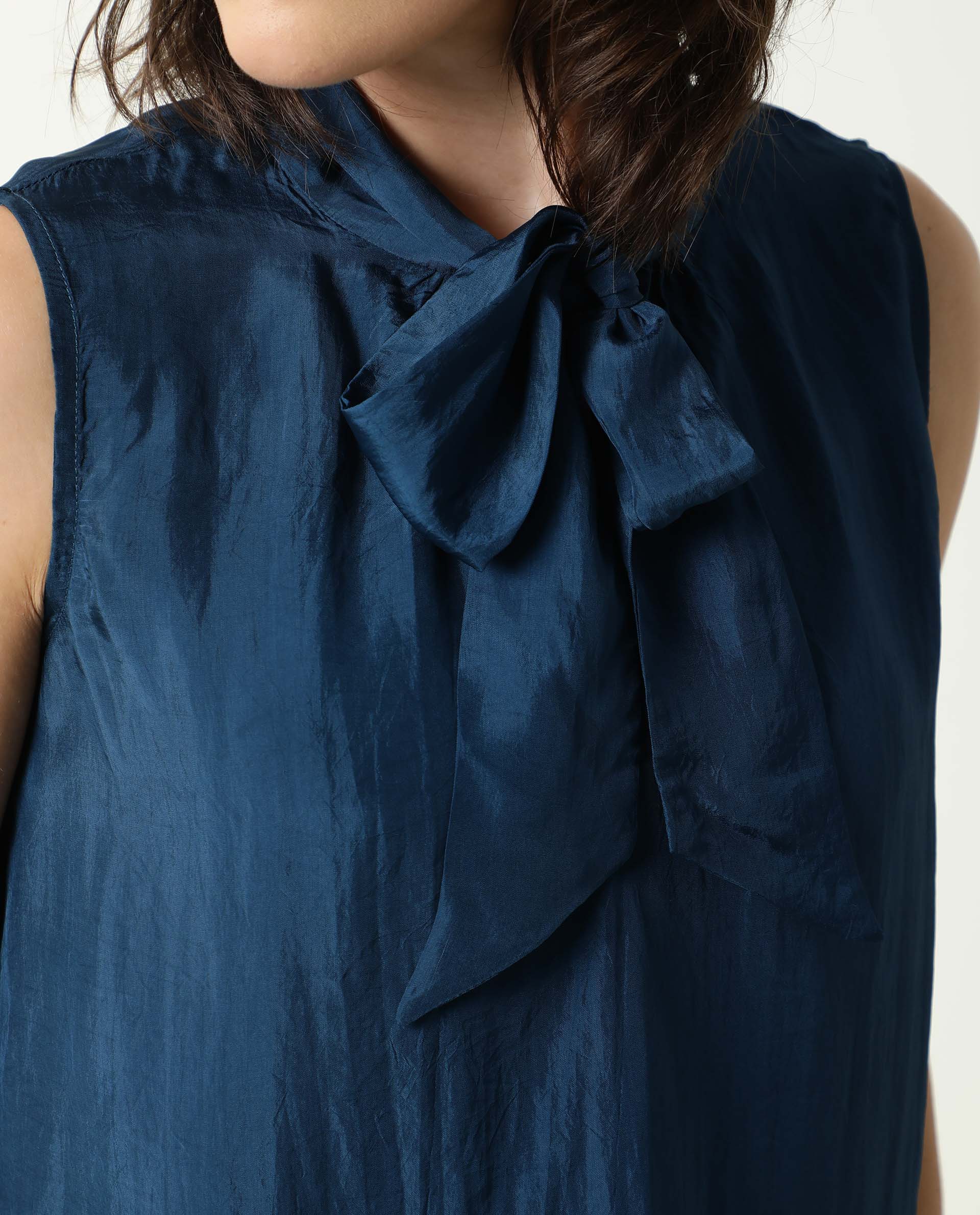 Rareism Womens Mac Petrol Top Viscose Fabric Sleeveless Tie Up