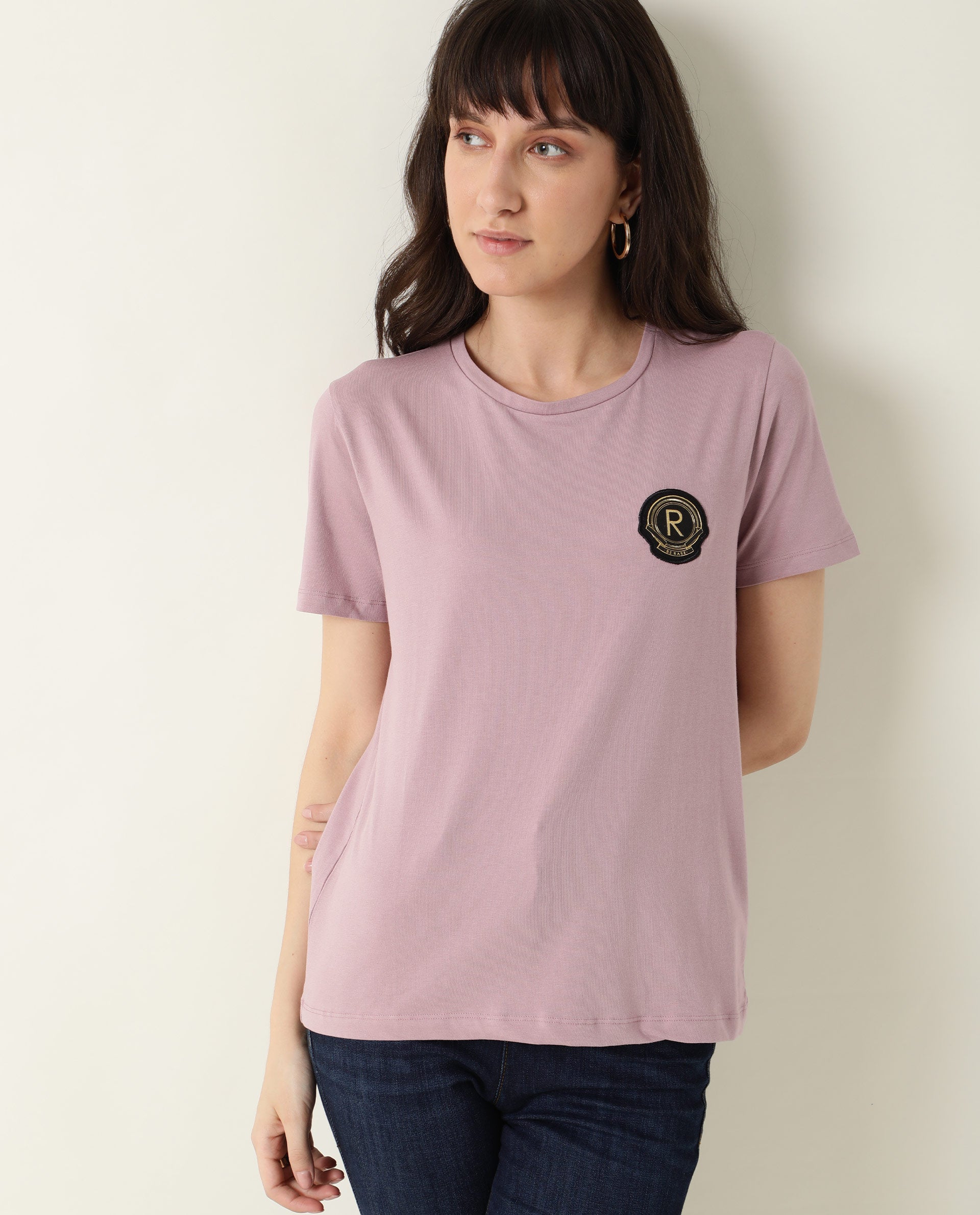 Rareism Women's Fuji Pink Cotton Crew Neck Graphic Print Regular Fit T-Shirt
