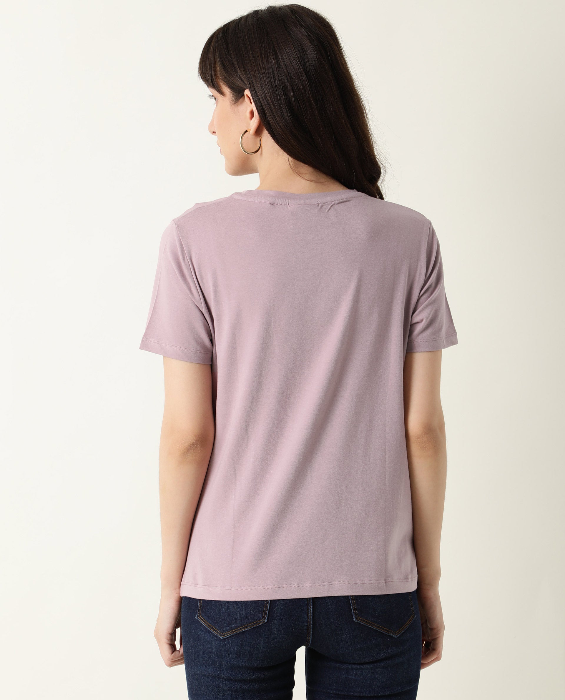 Rareism Women Fuji Pink Cotton Fabric Regular Fit Half Sleeves Graphic Print Crew Neck T-Shirt