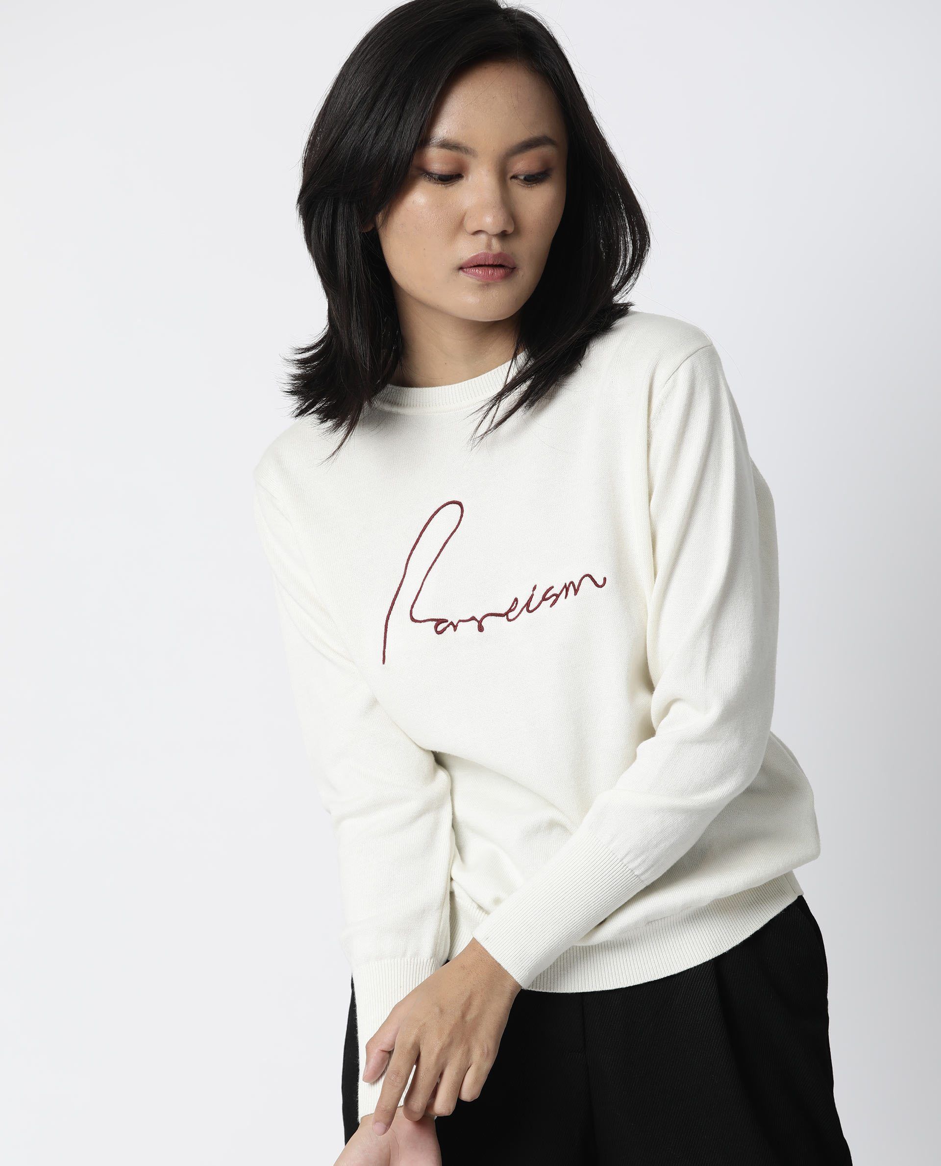 Rareism Women Plush Offwhite Sweater Full Sleeves