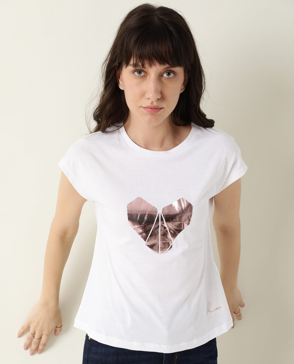 Rareism Womens Baga White T-Shirt Cotton Fabric Crew Neck Short Sleeve