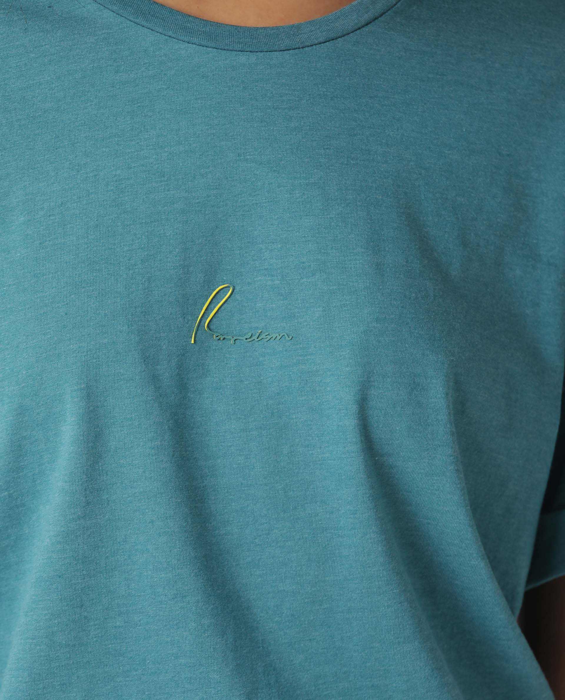 Rareism Women Nova Tee 2 Green Cotton Blend Fabric Regular Fit Half Sleeves Solid Crew Neck T-Shirt