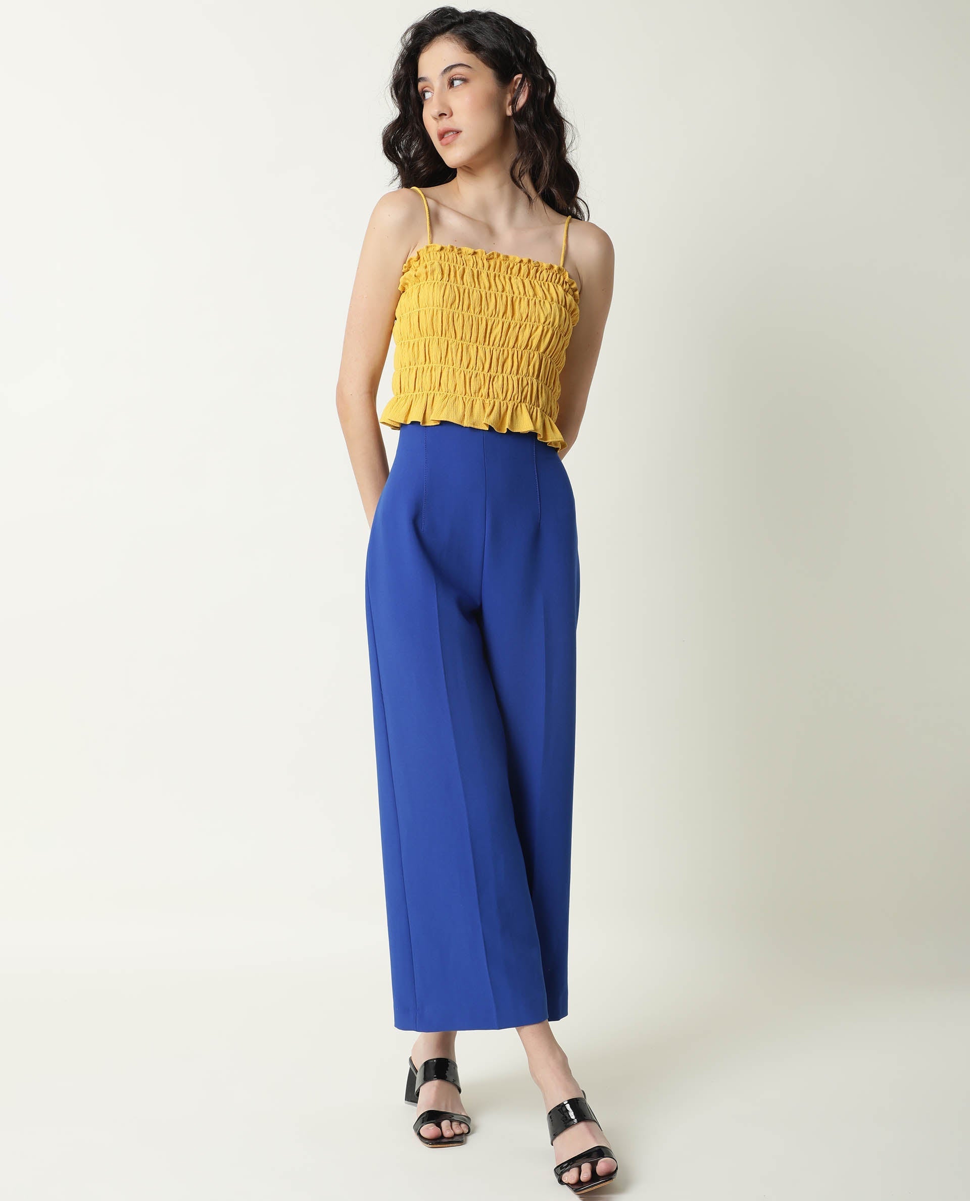 Rareism Women's Declan Yellow Tube Neck Plain Sleeveless Knee Length Tailored Top