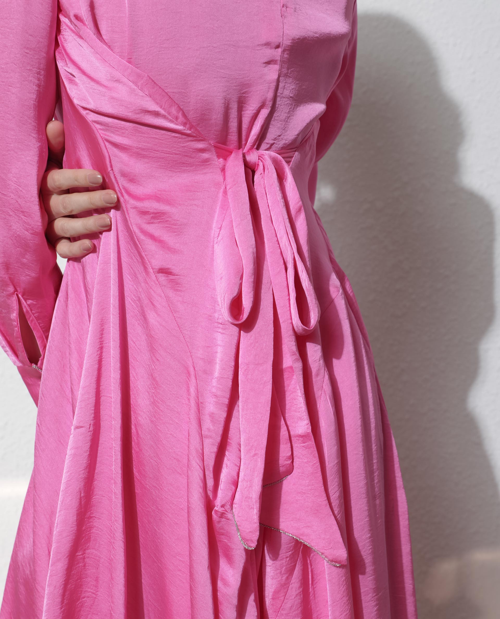 Rareism Women's Galaxyy Pink Modal Spread Collar Plain Maxi Regular Fit Dress