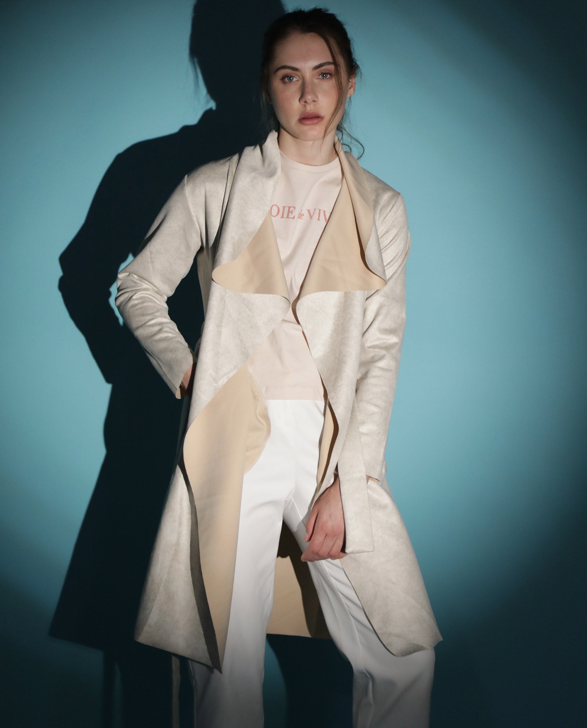 Rareism Women Palmer Beige Polyester Fabric Full Sleeves Solid Collarless Jacket