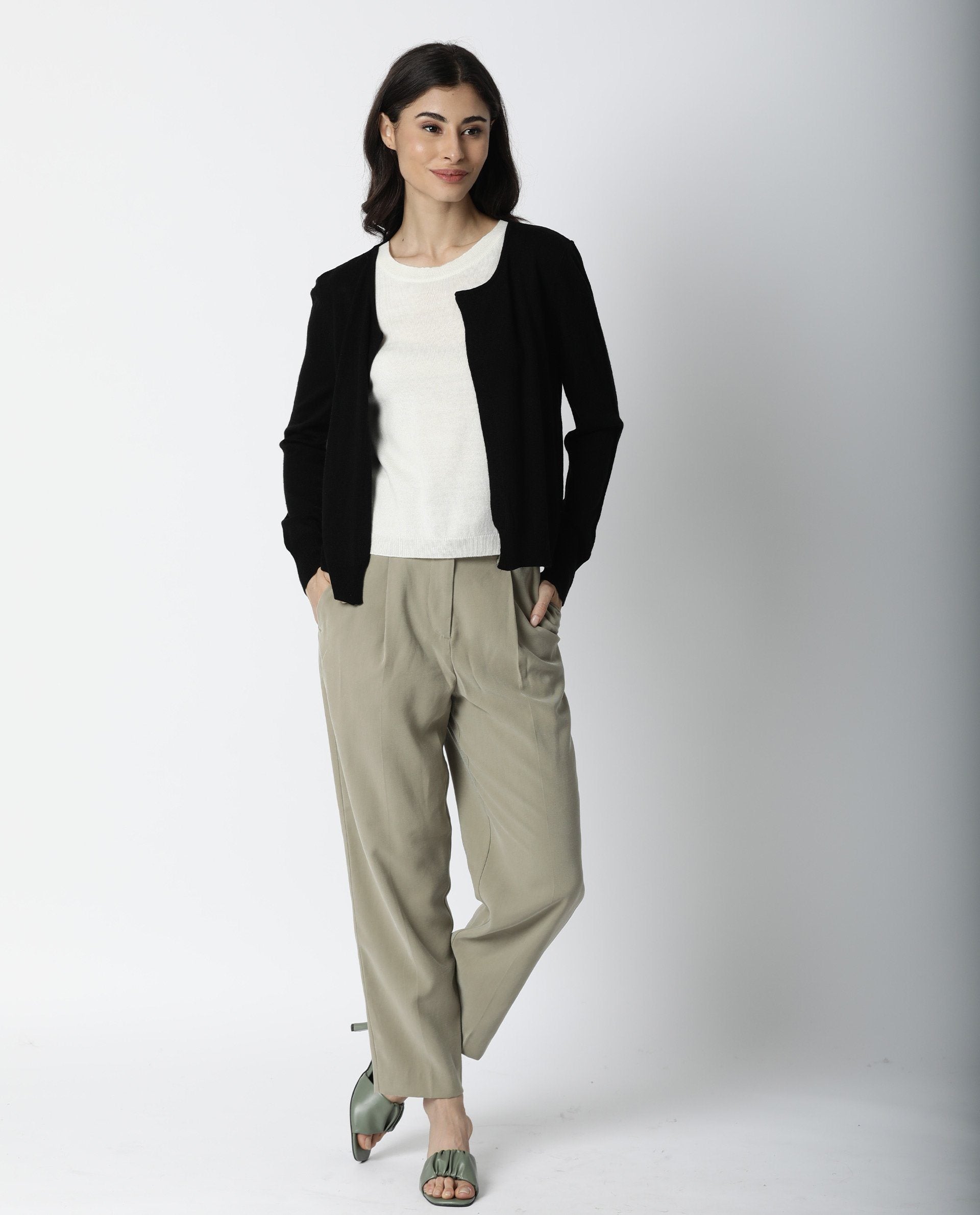 Rareism Women Naomio Black Acrylic Fabric Full Sleeves Regular Fit Solid Boat Neck Sweater