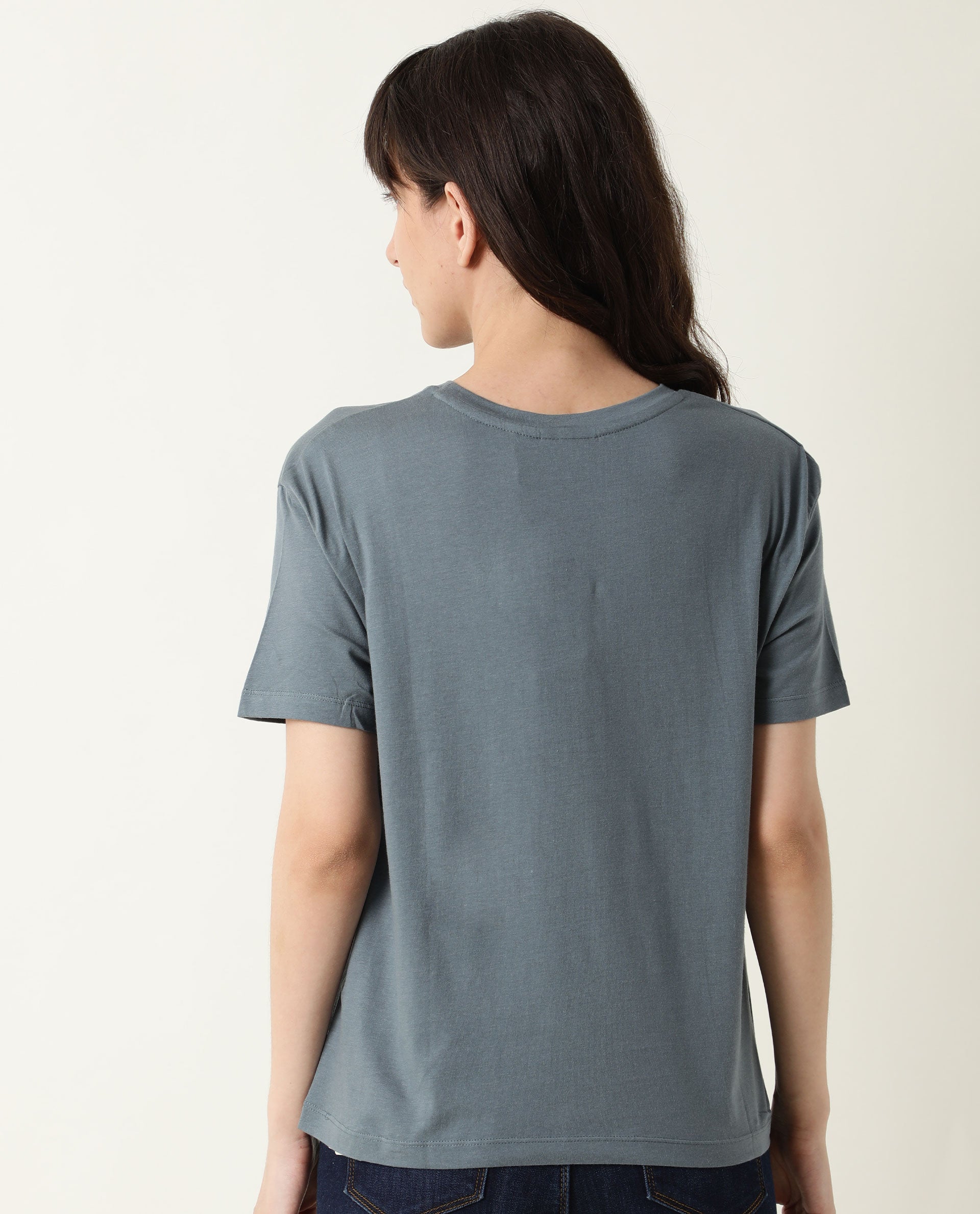 Rareism Women Love Grey Cotton Fabric Regular Fit Half Sleeves Graphic Print Crew Neck T-Shirt