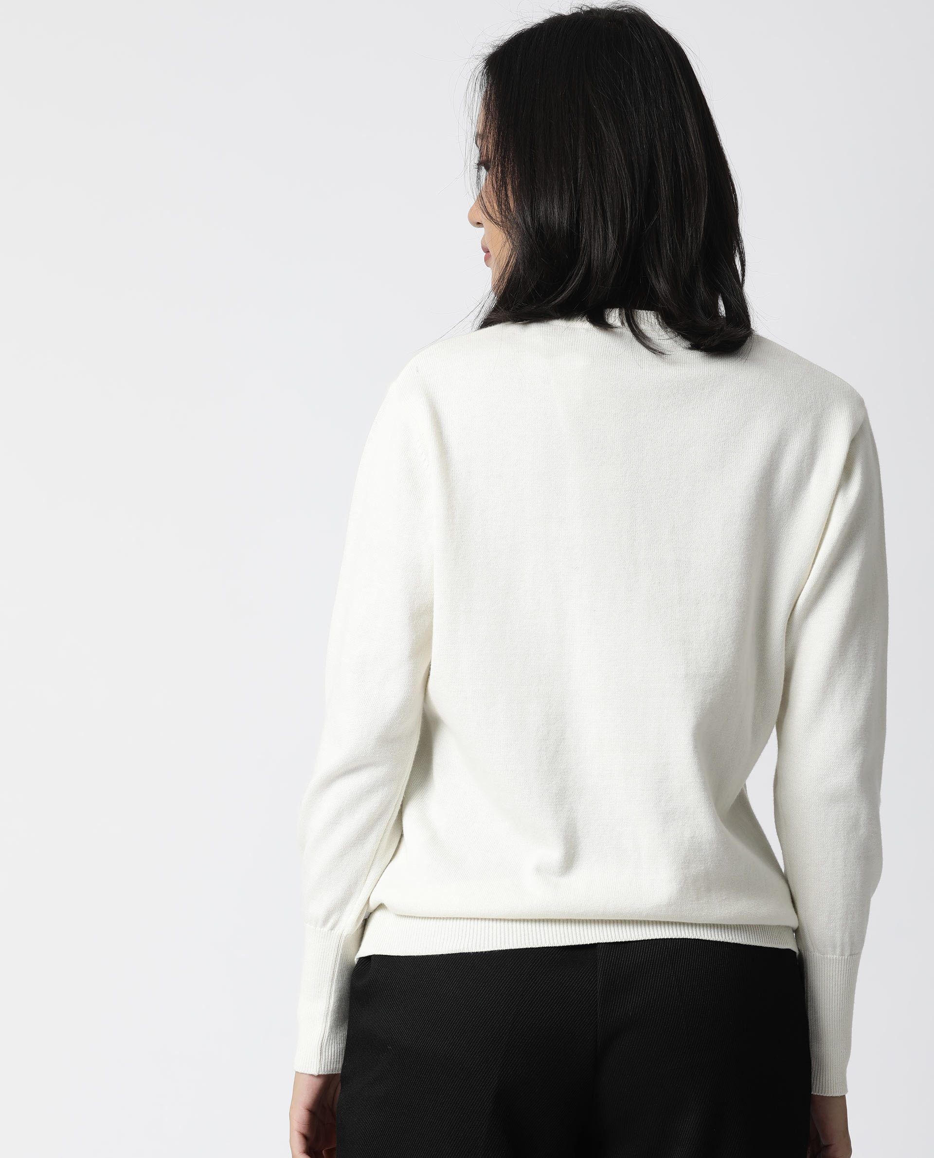 Rareism Women Plush Offwhite Sweater Full Sleeves