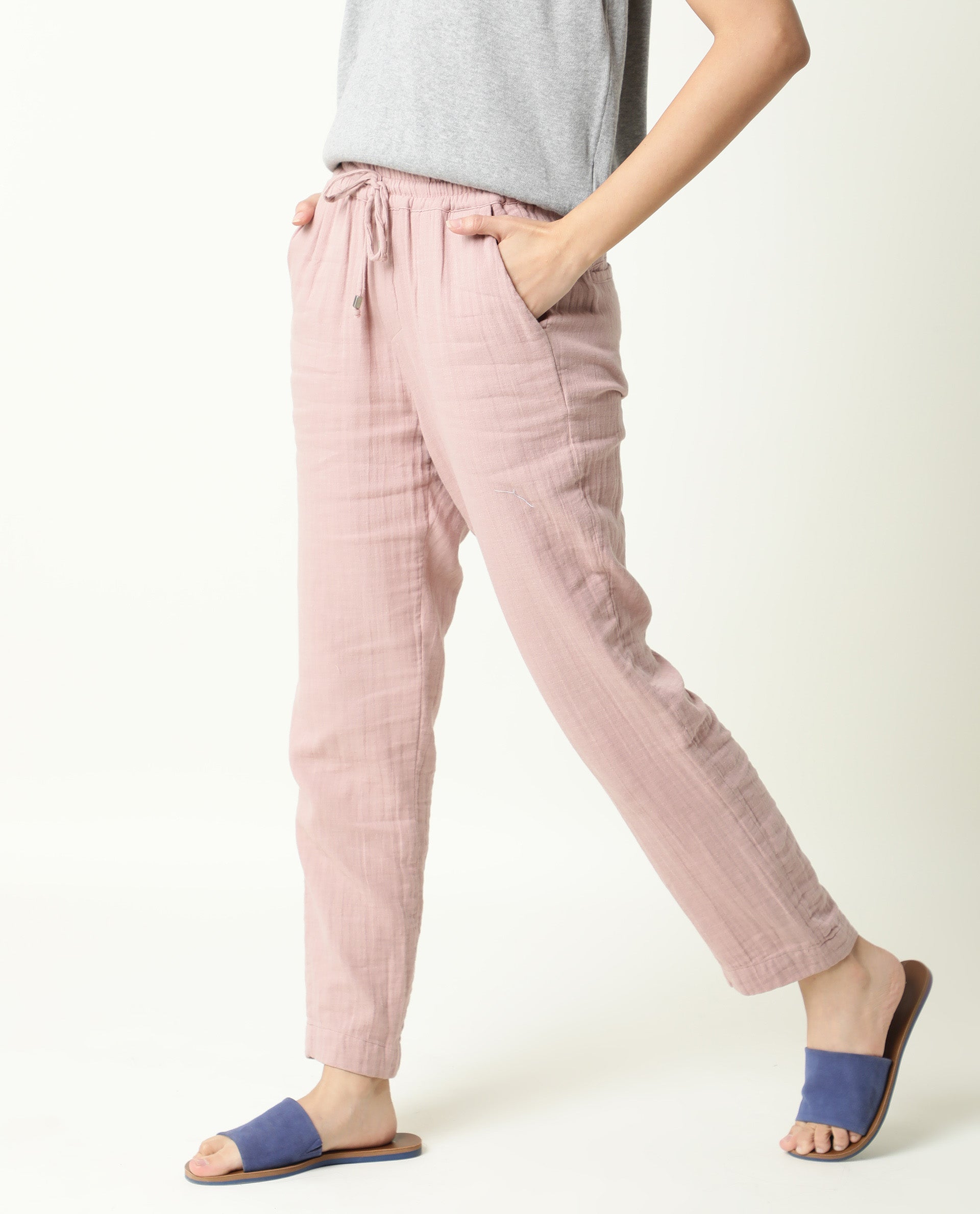 Rareism Women Elo Pink Cotton Fabric Regular Fit Mid Rise Solid Ankle Length Trousers