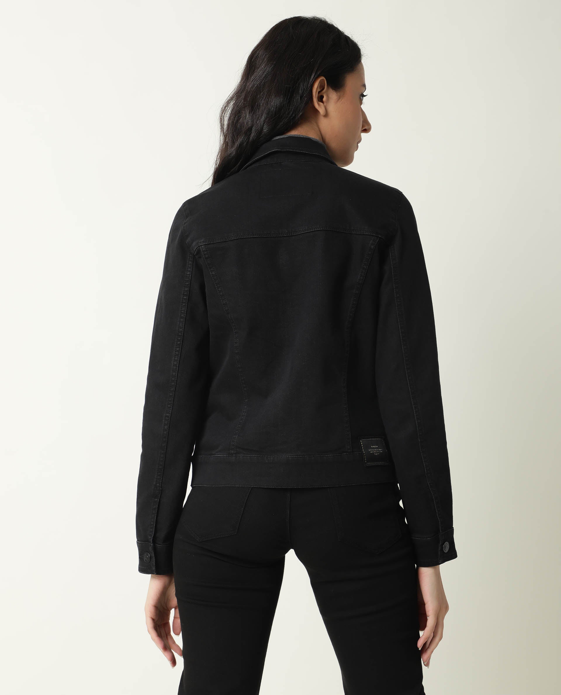 Rareism Women's Misso Black Cotton Blend Spread Collar Plain Regular Fit Jacket