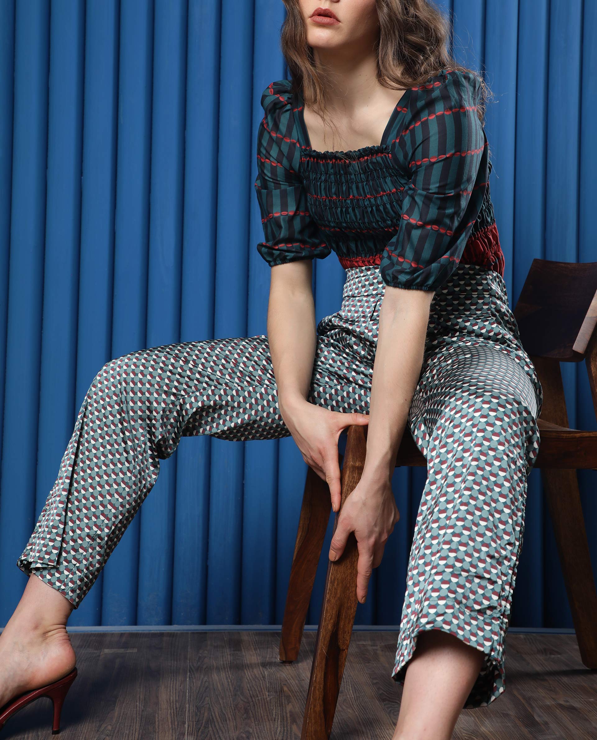 Rareism Women's Rosa Multi Polyester Polka Print Ankle Length Tailored Trouser