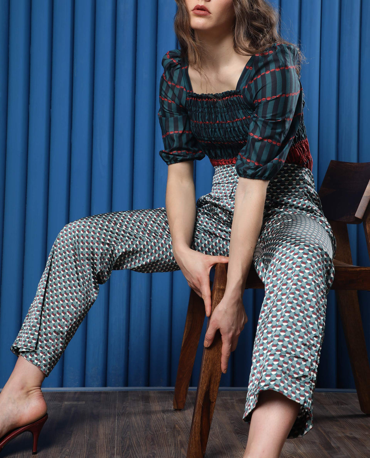Rareism Women Rosa Multi Polyester Fabric Tailored Fit Polka Ankle Length Trousers