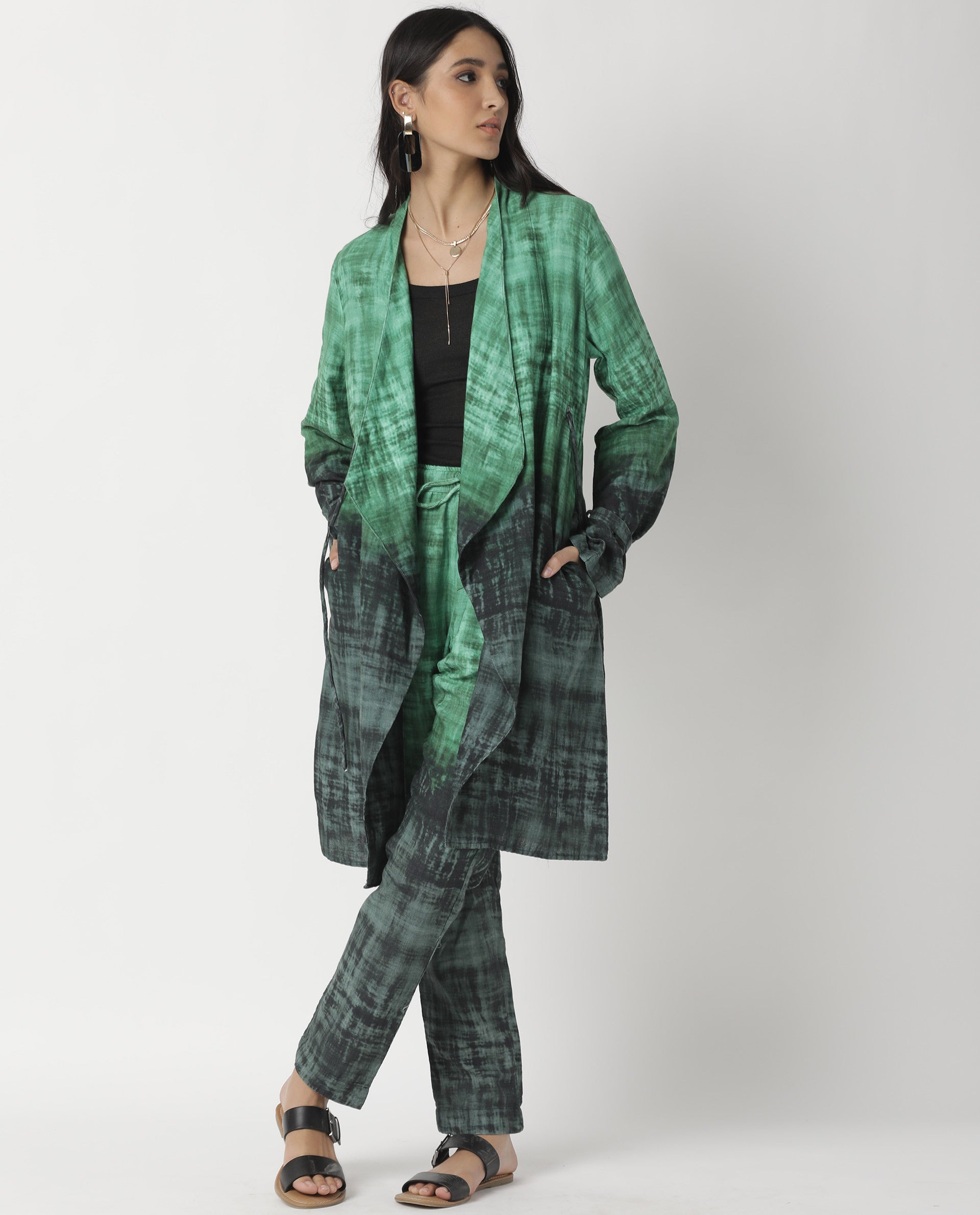 Rareism Women's Boss Green Cotton Collarless Regular Fit Outer Wear