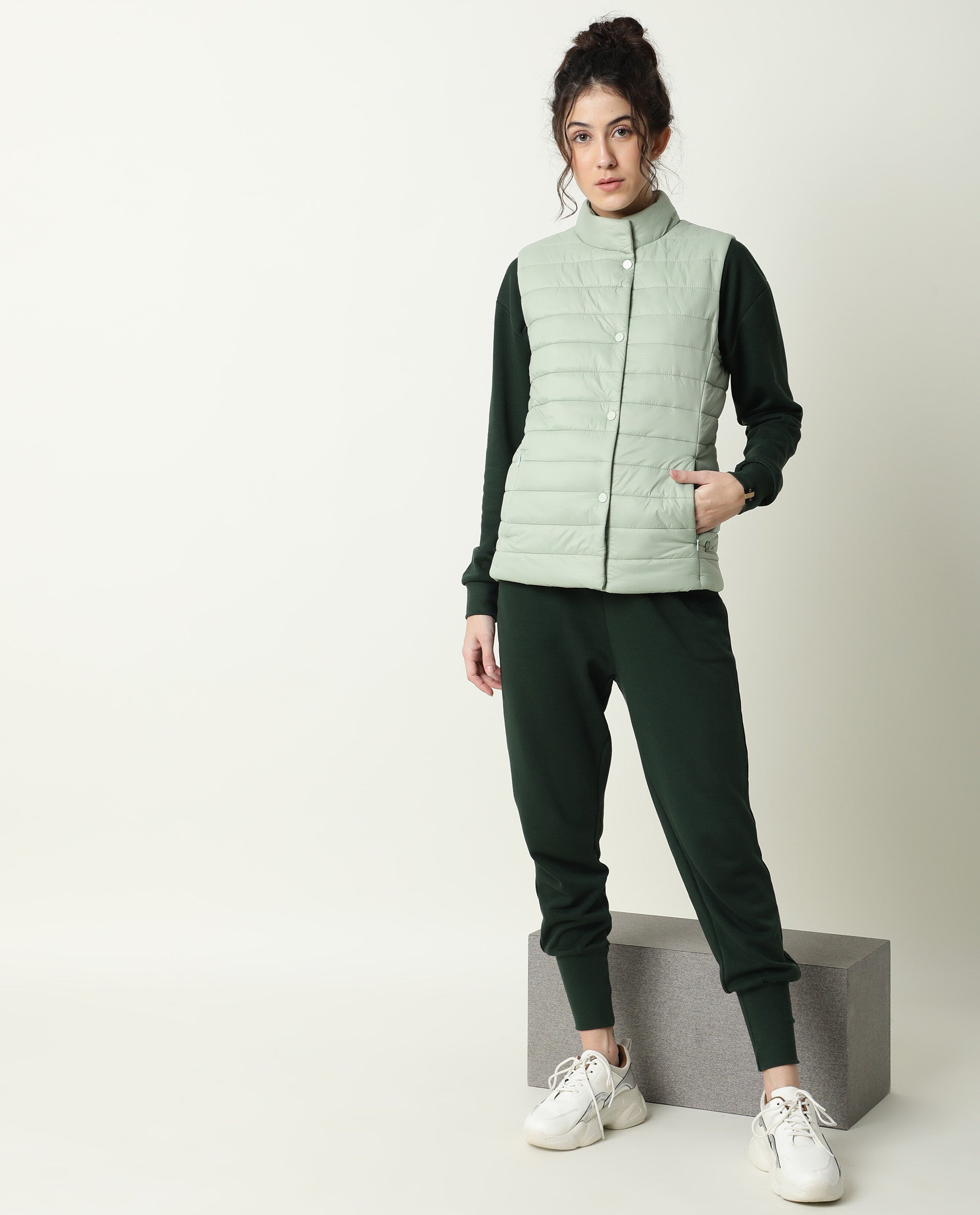 Rareism Women Trunk Light Green Sleeveless Solid Hooded Jacket