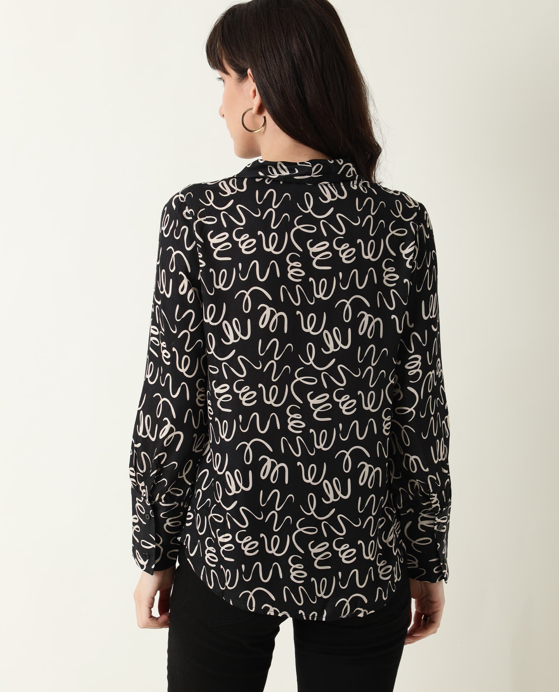 Rareism Womens Zesh Black Top Modal Satin Fabric Regular Fit Full Sleeve High Neck