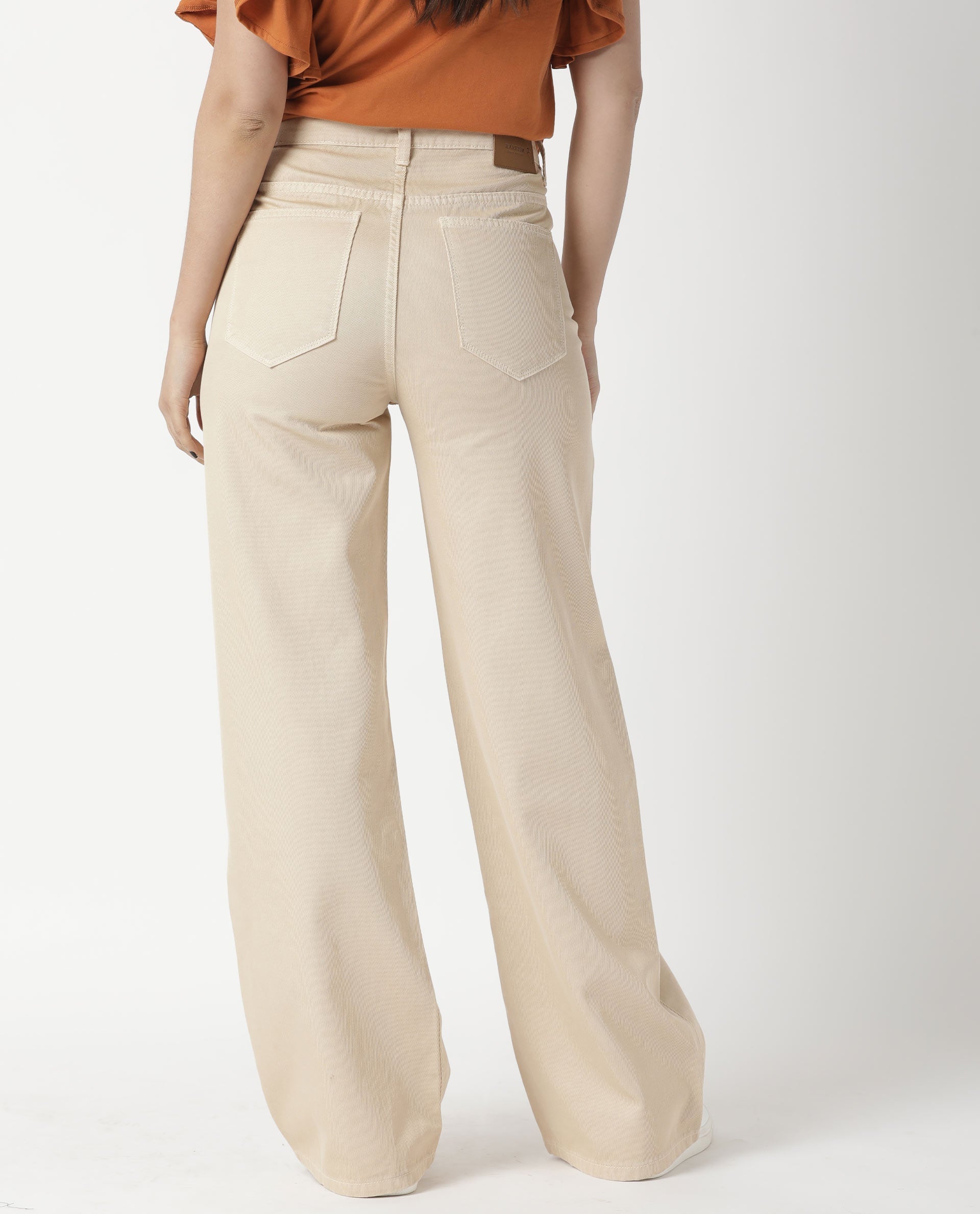 Rareism Womens Ginno Beige Trouser Cotton Fabric Regular Fit Button Closure High Rise Waist Rise Ankle Length