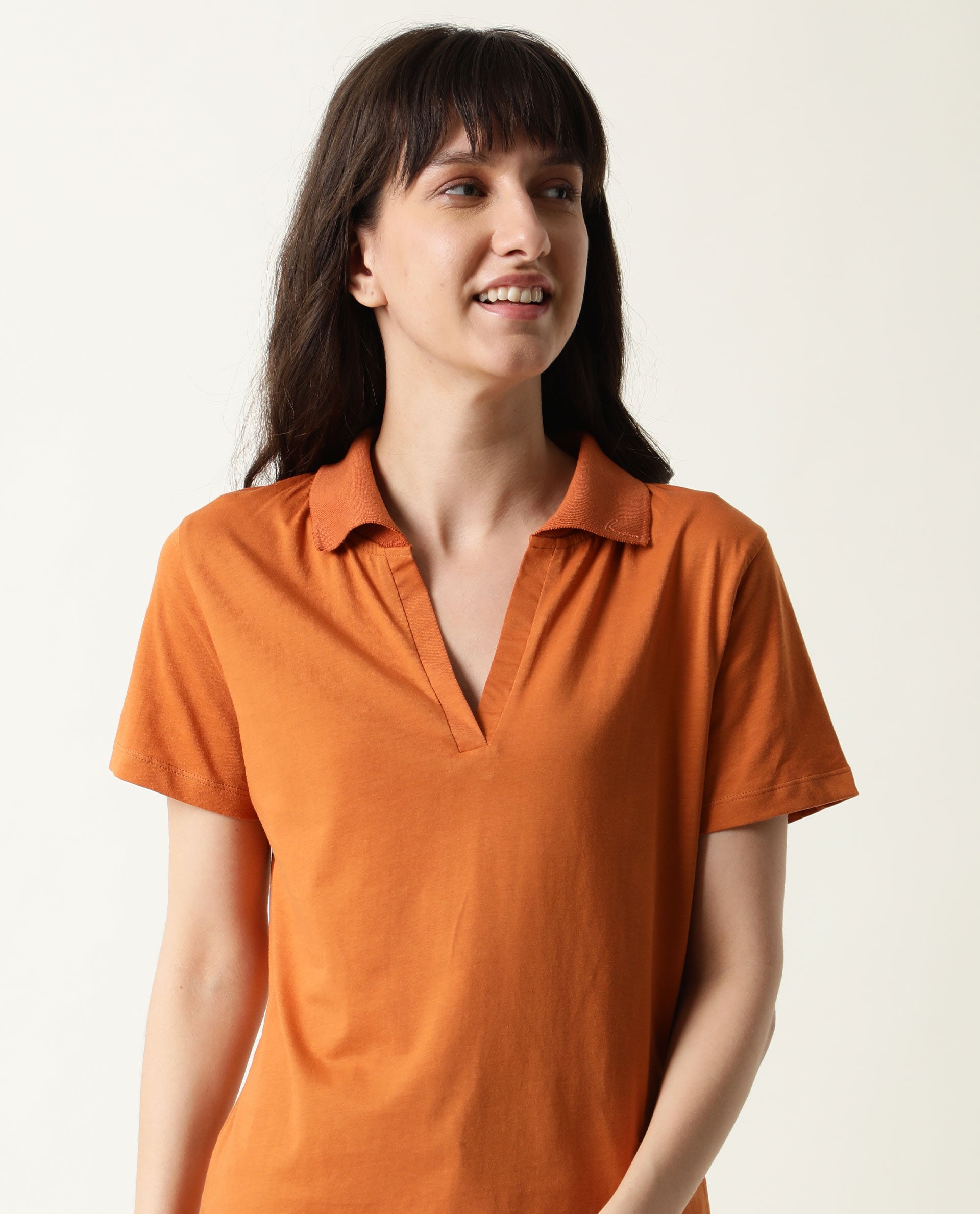 Rareism Womens Candid Orange Polo Cotton Fabric Regular Fit Half Sleeve Collared Neck