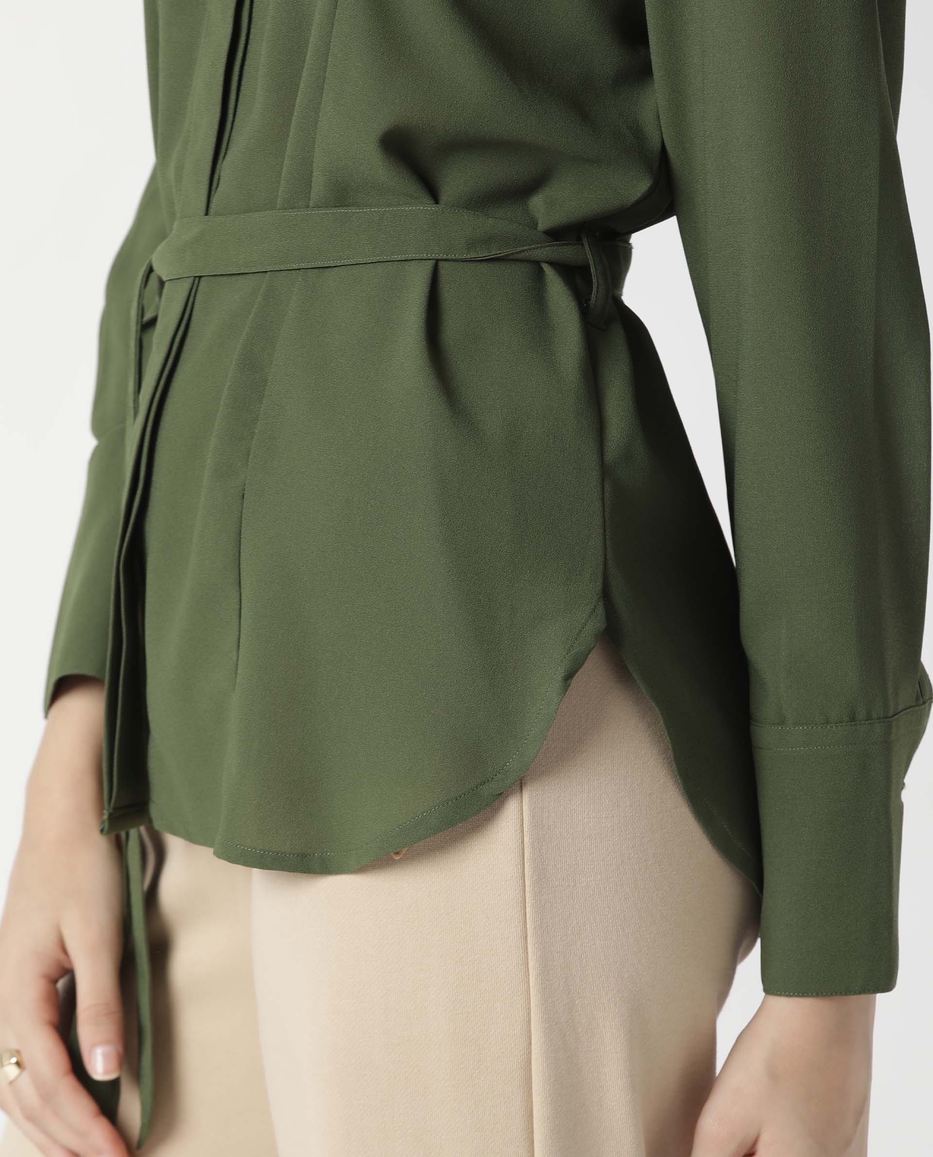 Rareism Women Mould Green Top Full Sleeves Solid