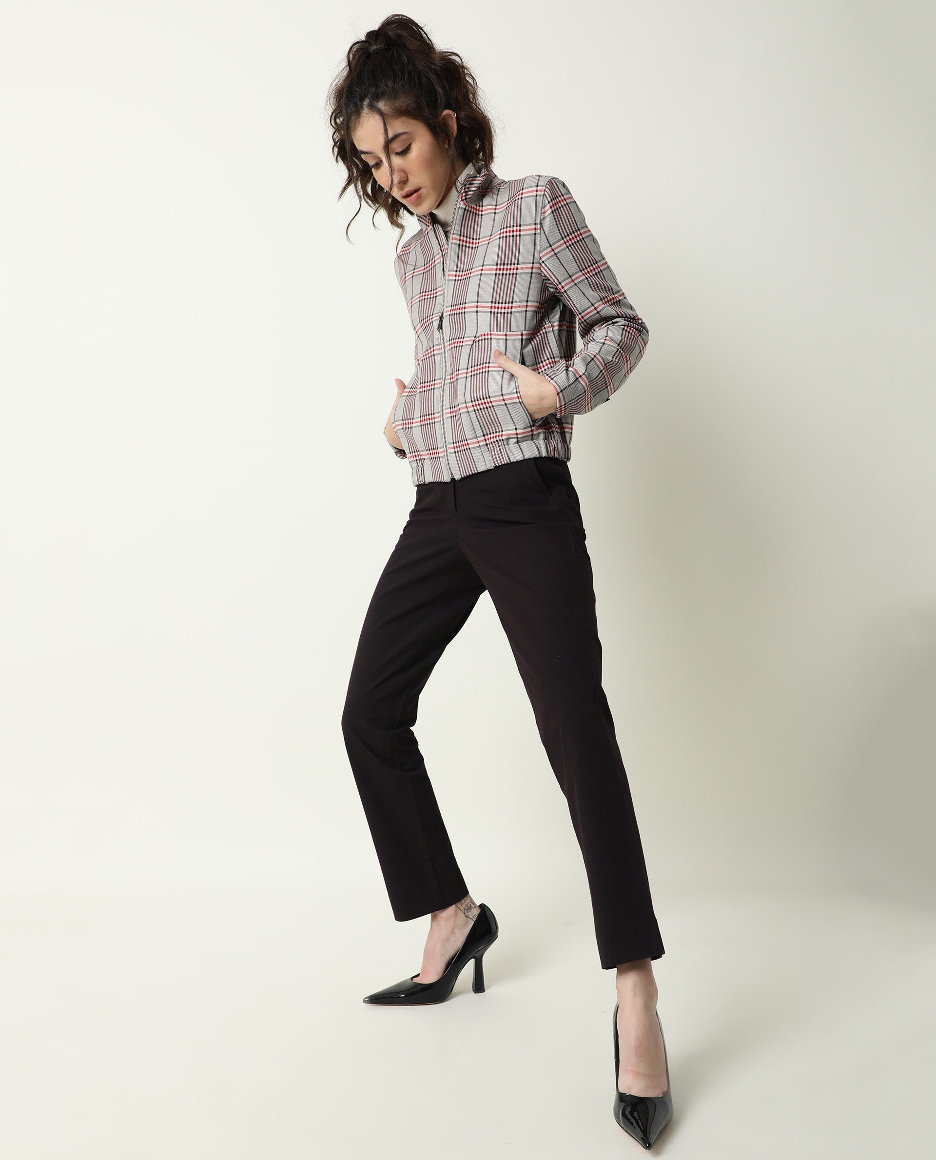 Rareism Women Homer Offwhite Jacket Full Sleeves Checks