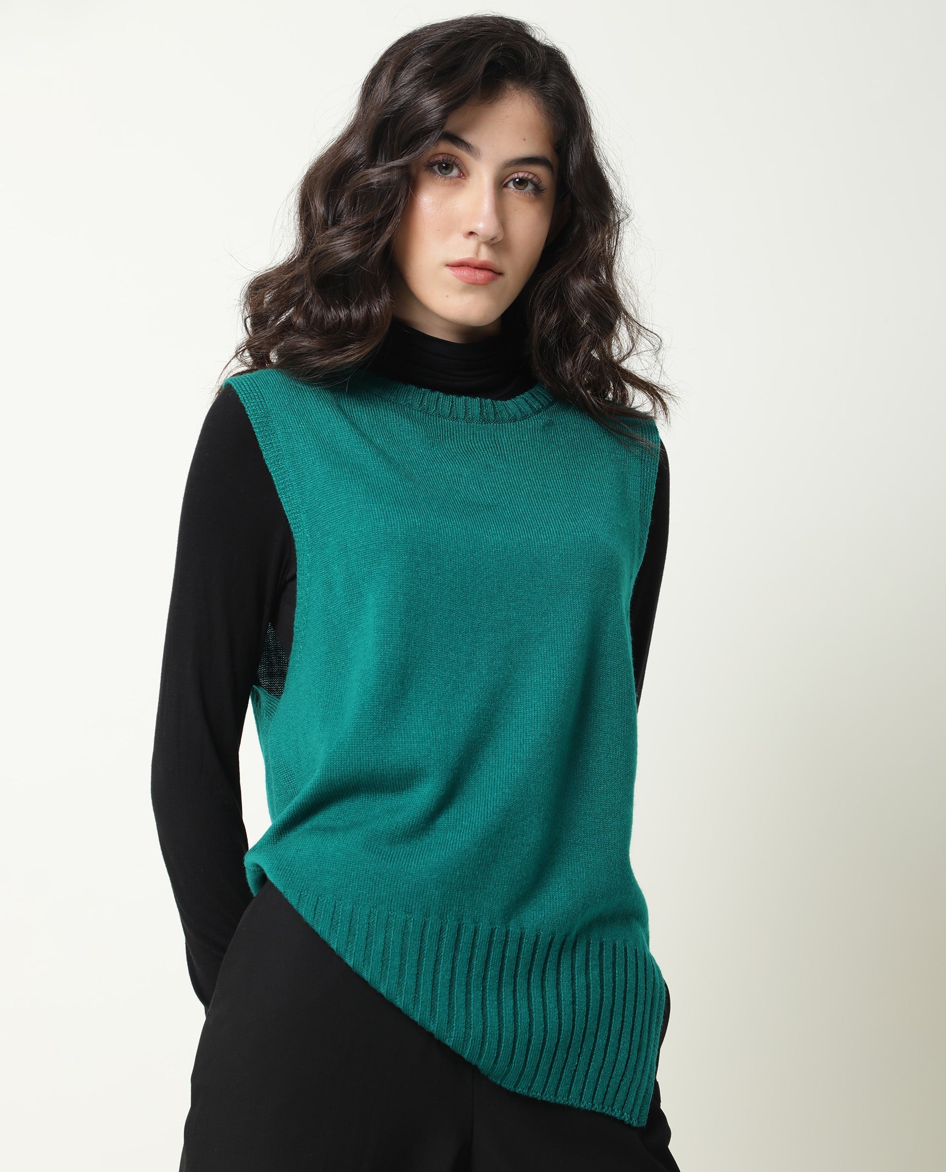 Rareism Women Sleek Green Sweater Sleeveless