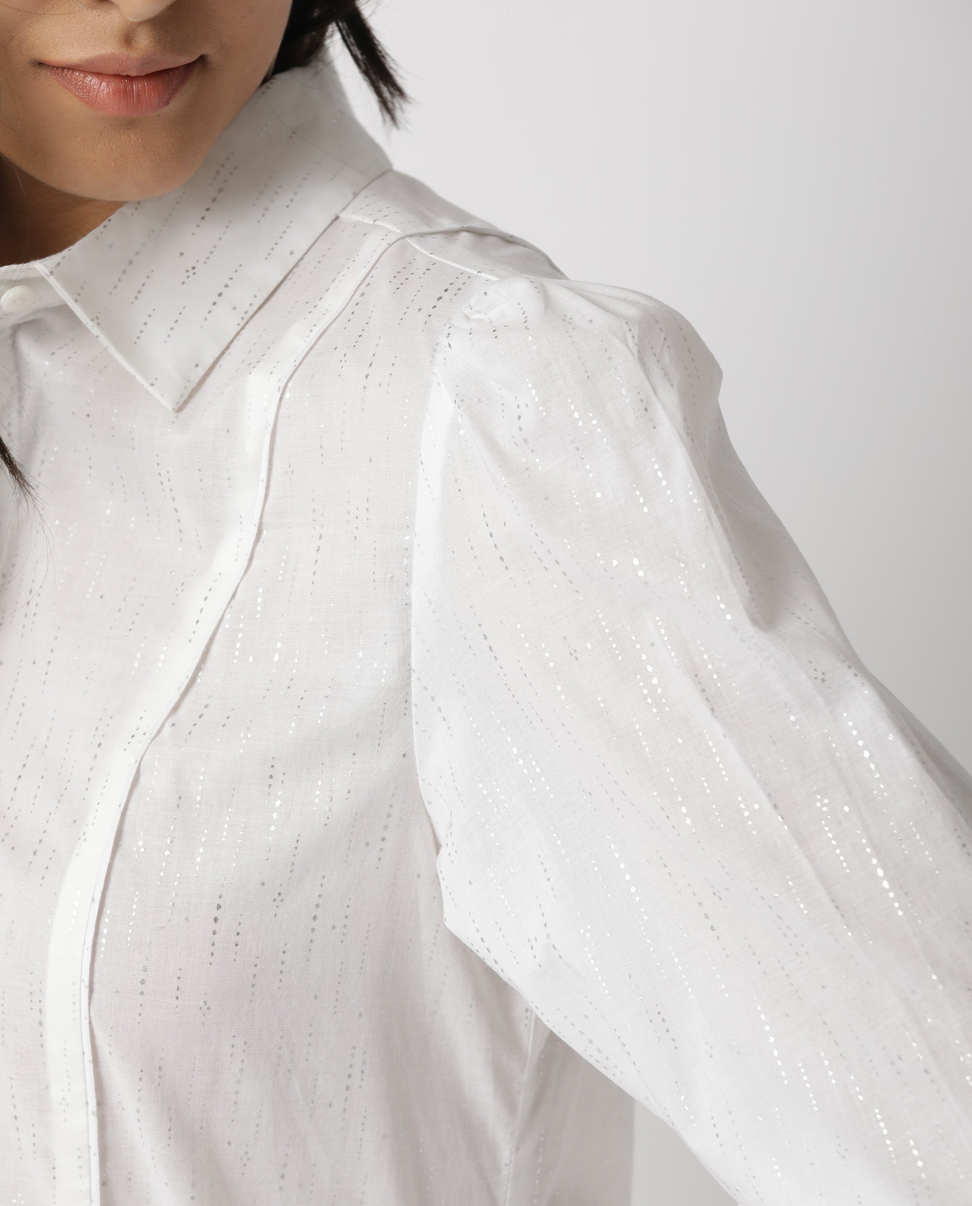 Rareism Women's Camelo White Cotton Spread Collar Plain Regular Fit Top