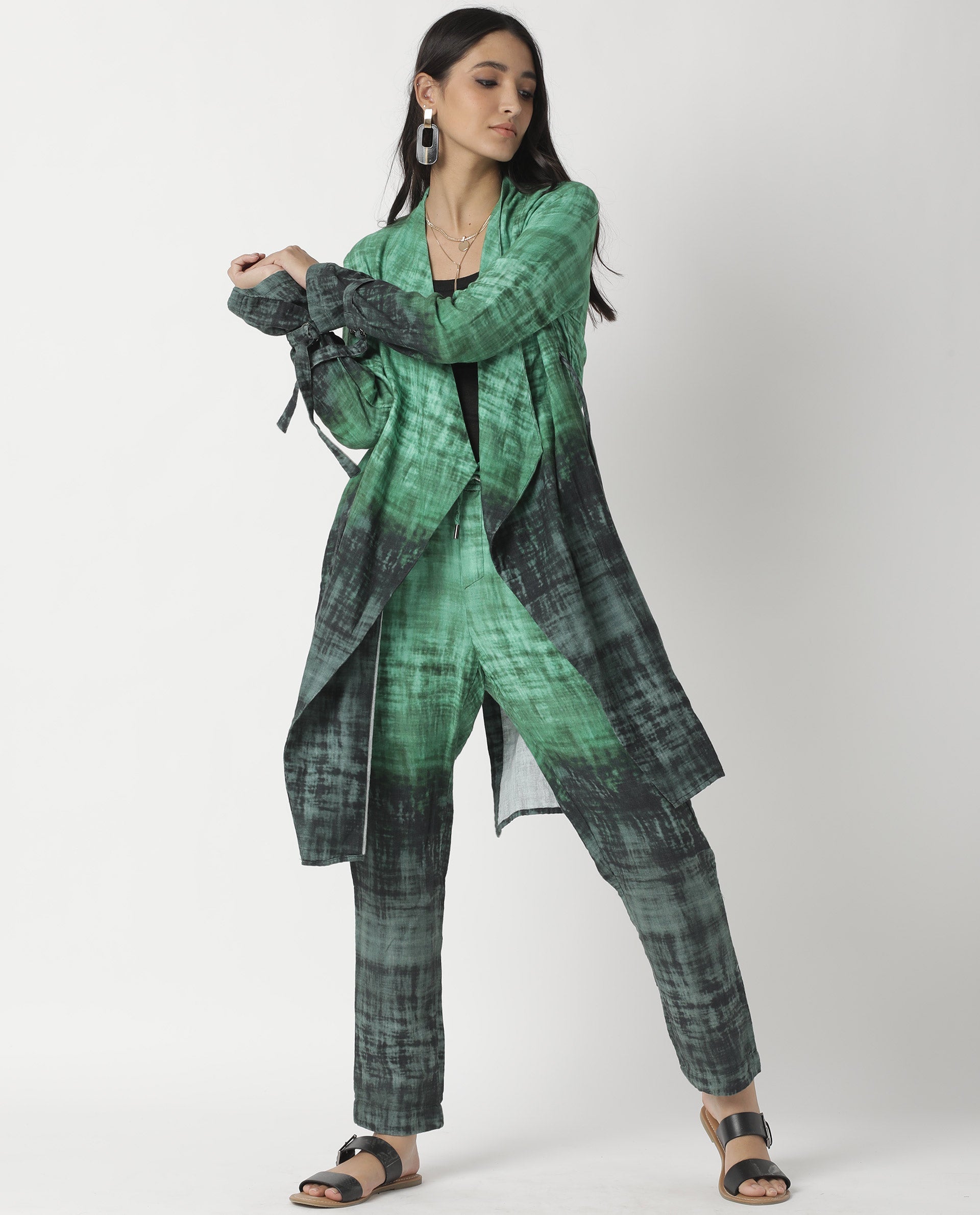 Rareism Women's Boss Green Cotton Collarless Regular Fit Outer Wear