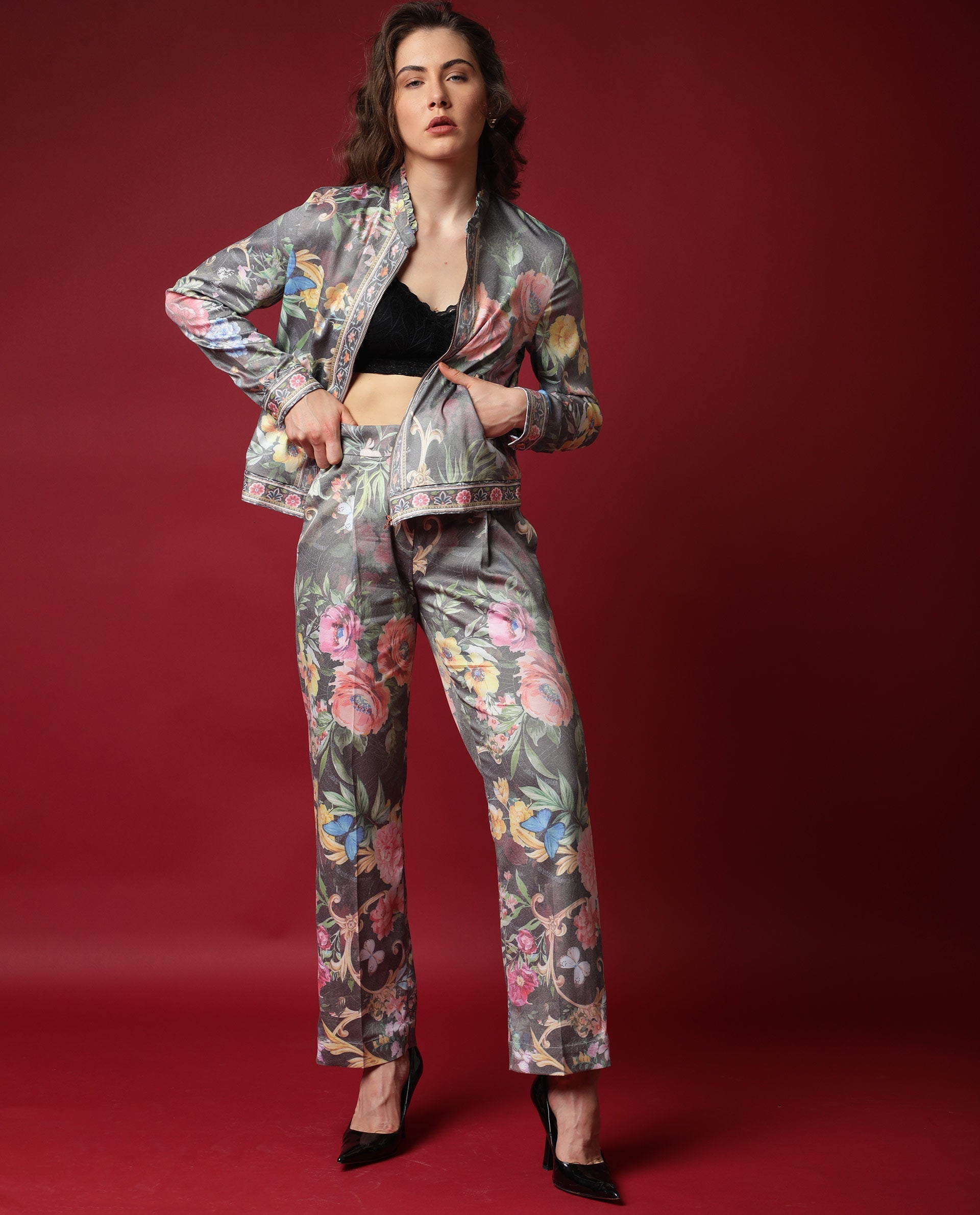 Rareism Women's Montebello Multi Polyester Blend Floral Print Ankle Length Tailored Trouser