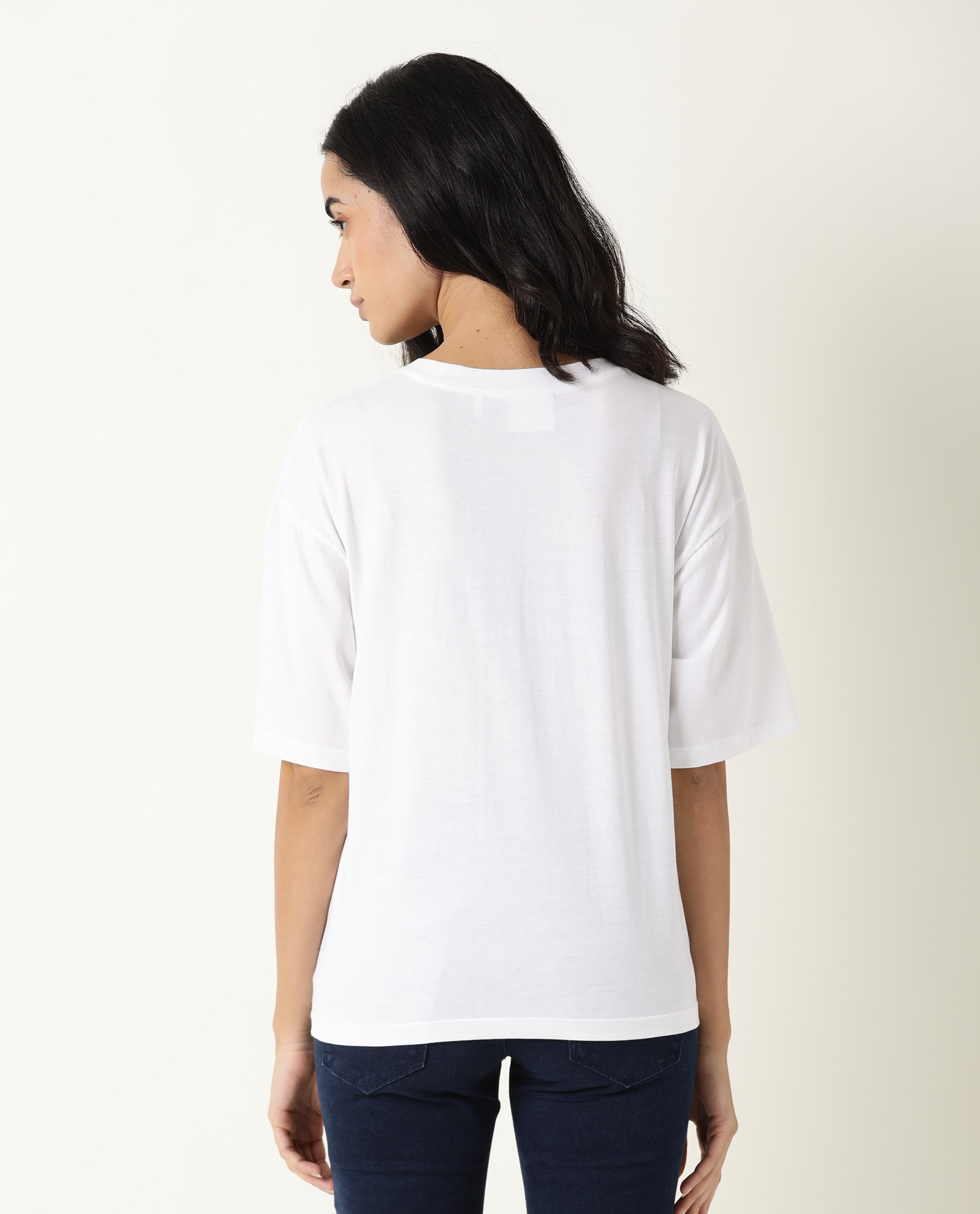 Rareism Womens Nat White T-Shirt Cotton Fabric Regular Fit Half Sleeve Round Neck