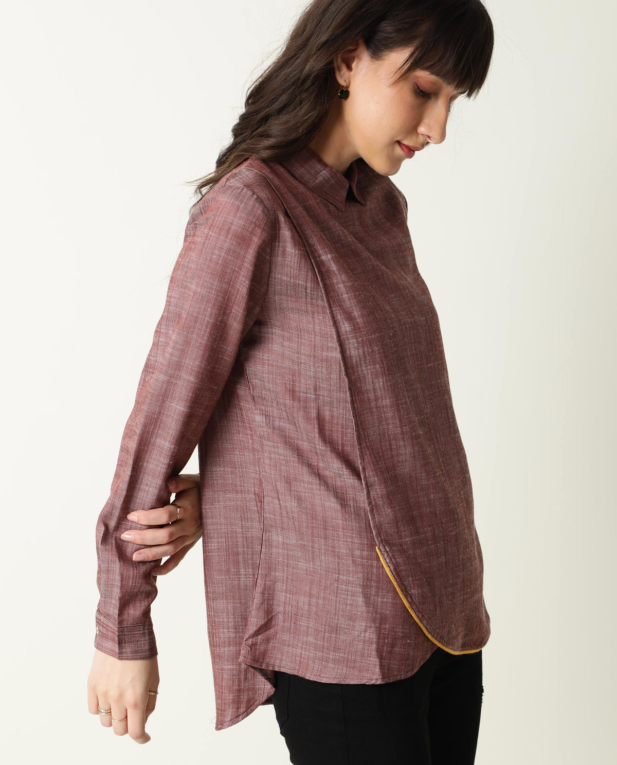 Rareism Womens Kara Brown Top Polycotton Fabric Full Sleeves Collar Neck