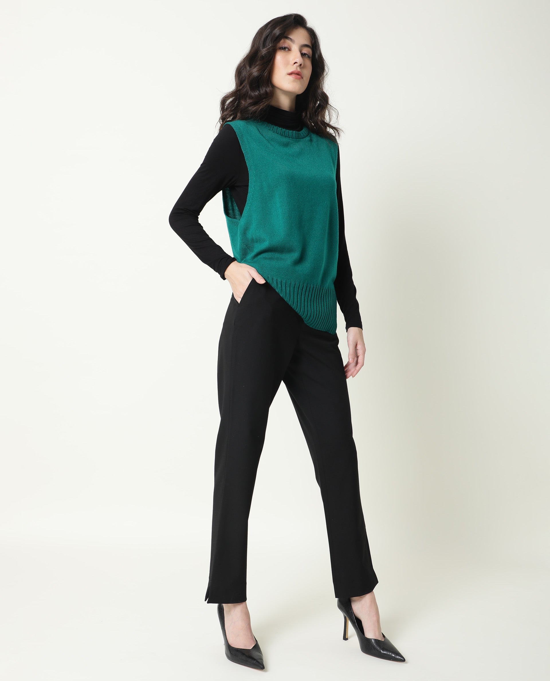 Rareism Women Sleek Green Sweater Sleeveless