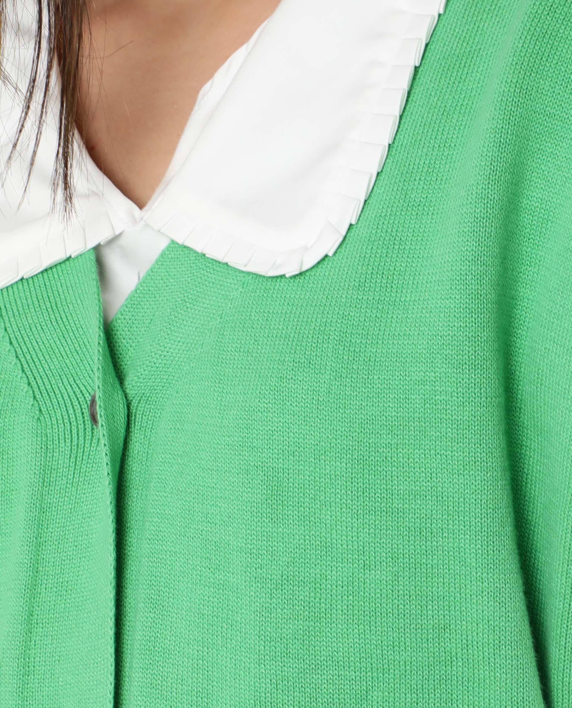 Rareism Women's Pave Green Cotton V-Neck Plain Extended Sleeves Regular Fit Sweater