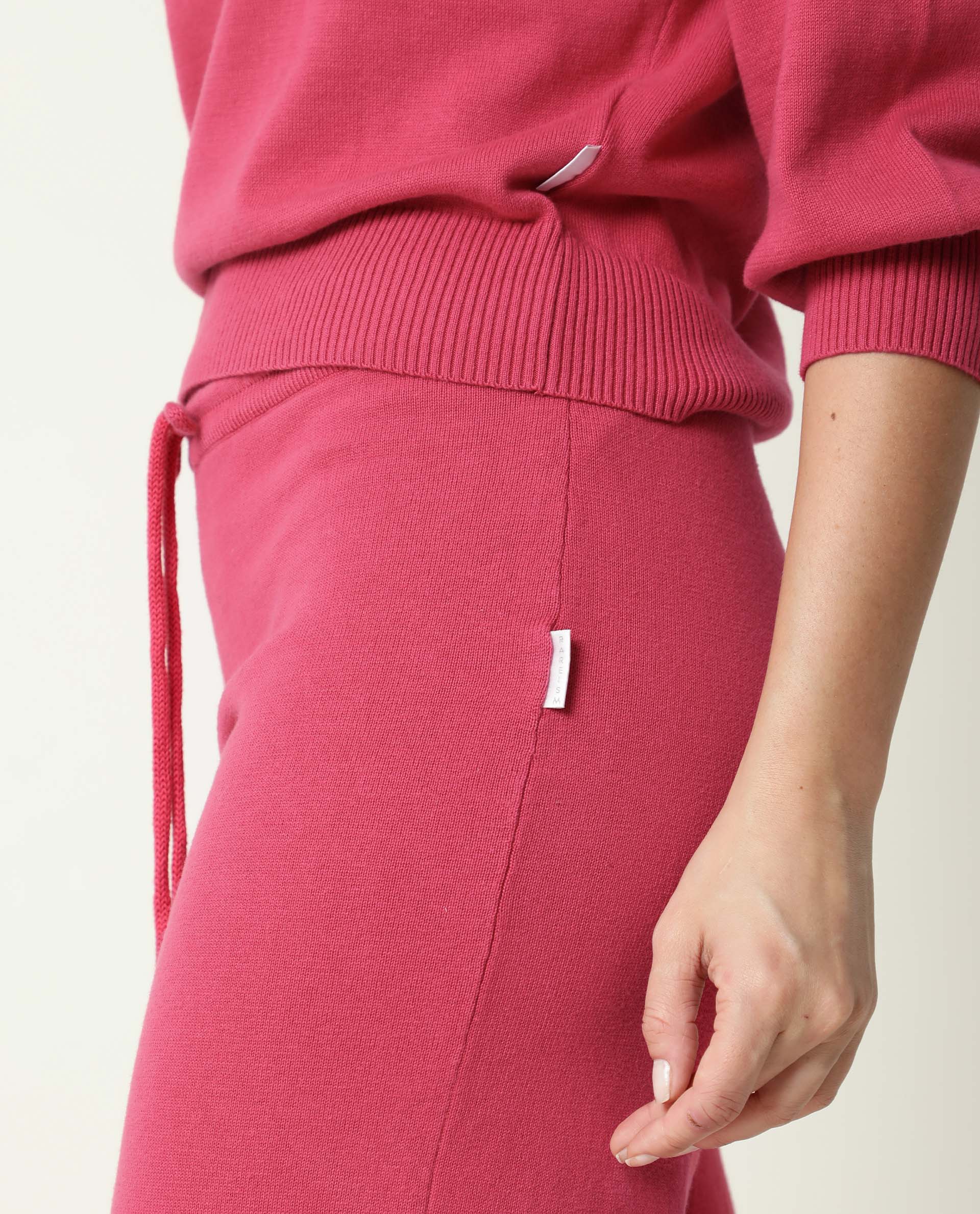 Rareism Women's Finn Light Pink Cotton Hooded Plain Knee Length Straight Fit Track Suit
