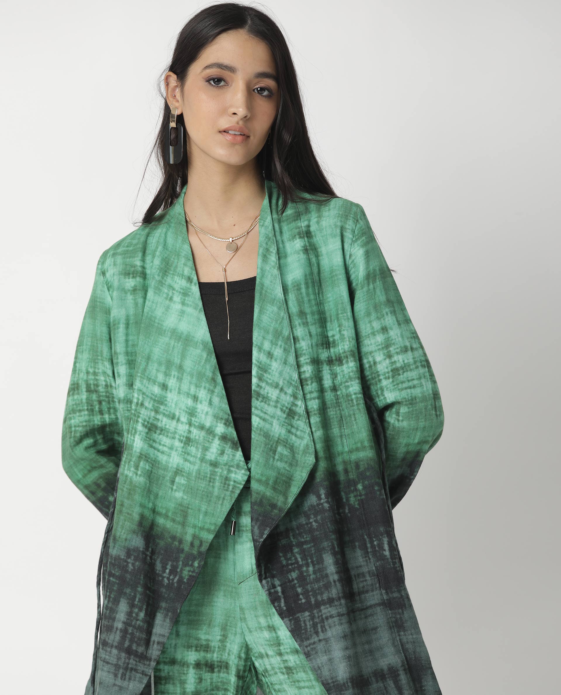 Rareism Women's Boss Green Cotton Collarless Regular Fit Outer Wear