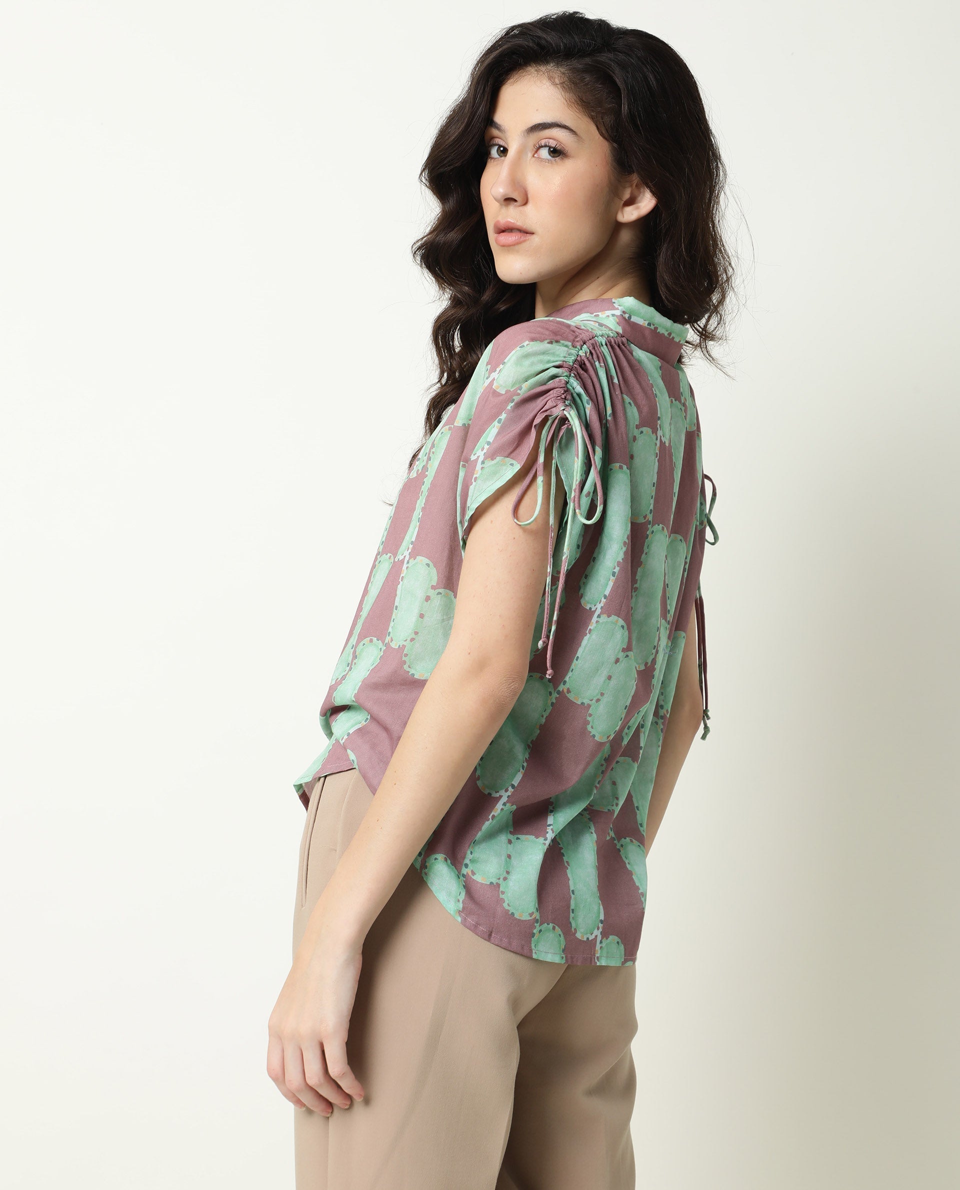 Rareism Womens Hudson Pink Top Cotton Fabric Regular Fit Extended Sleeves Collared Neck