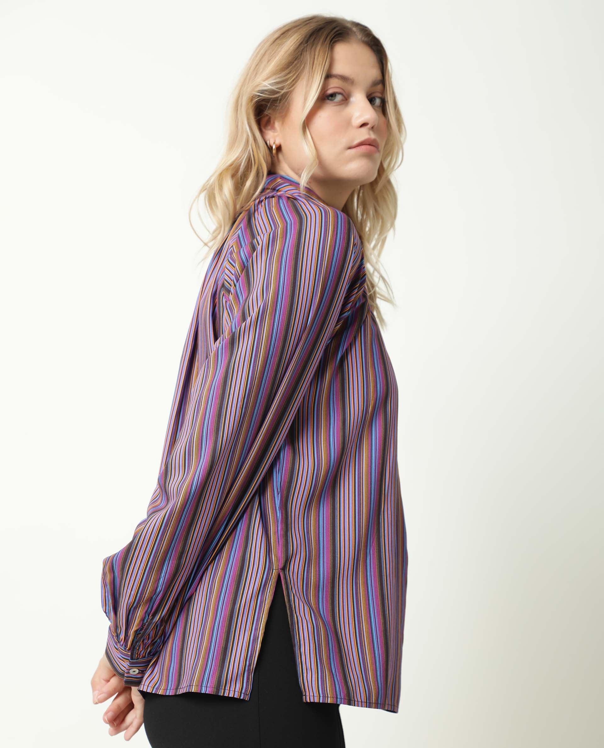 Rareism Women's Autumn Multi High Neck Striped Knee Length Regular Fit Top